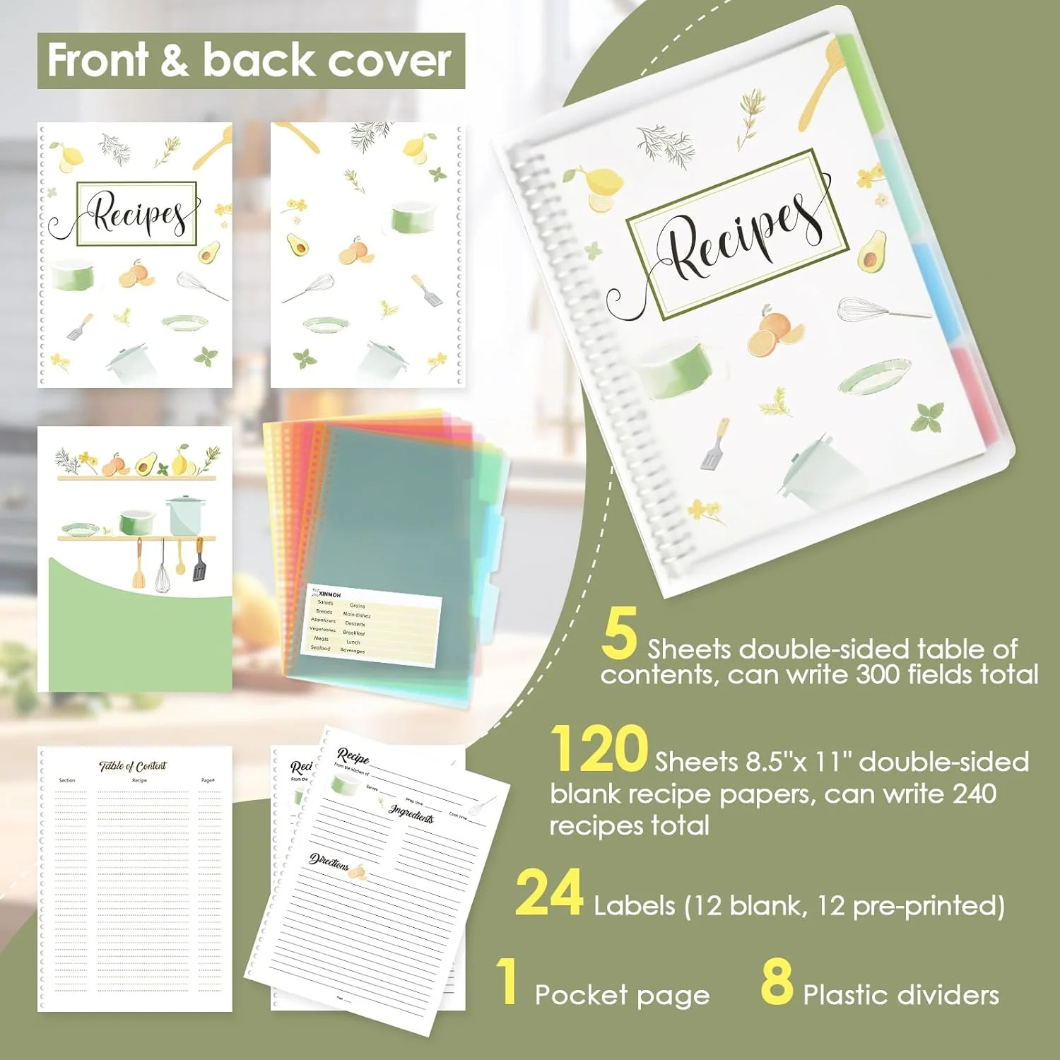8.5&Prime; x 11&Prime; Recipe Book to Write in Your Own Recipes, Personal Blank Recipe Noteb