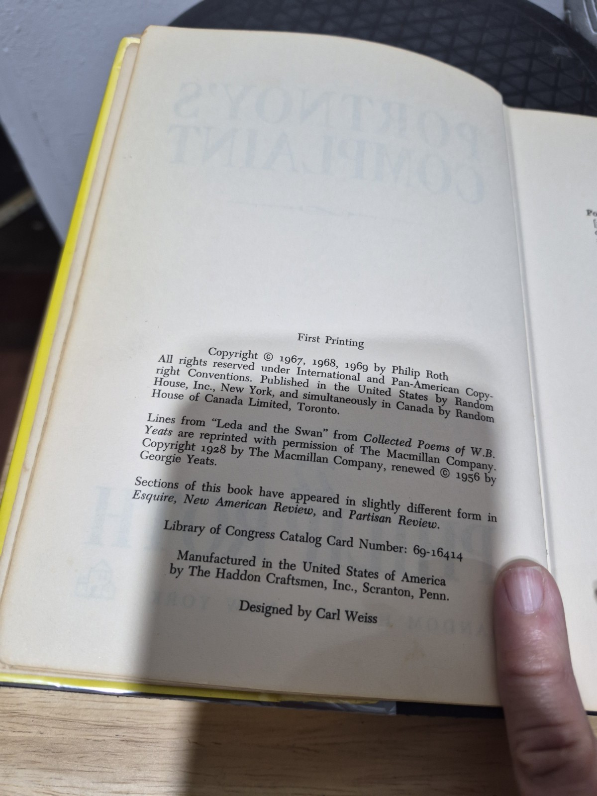 Portnoy&rsquo;s Complaint by Philip Roth 1969 First Edition Hardcover Dust Jacket