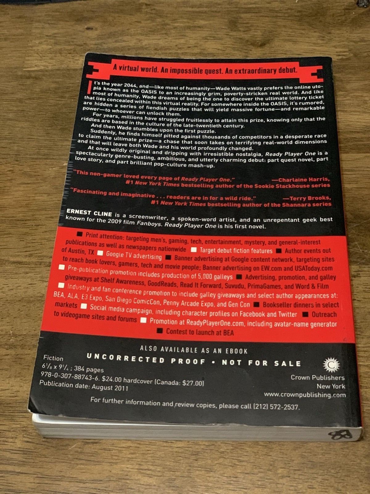 Ready Player One Ernest Cline Advance Reader&rsquo;s Edition RARE Uncorrected Proof VG