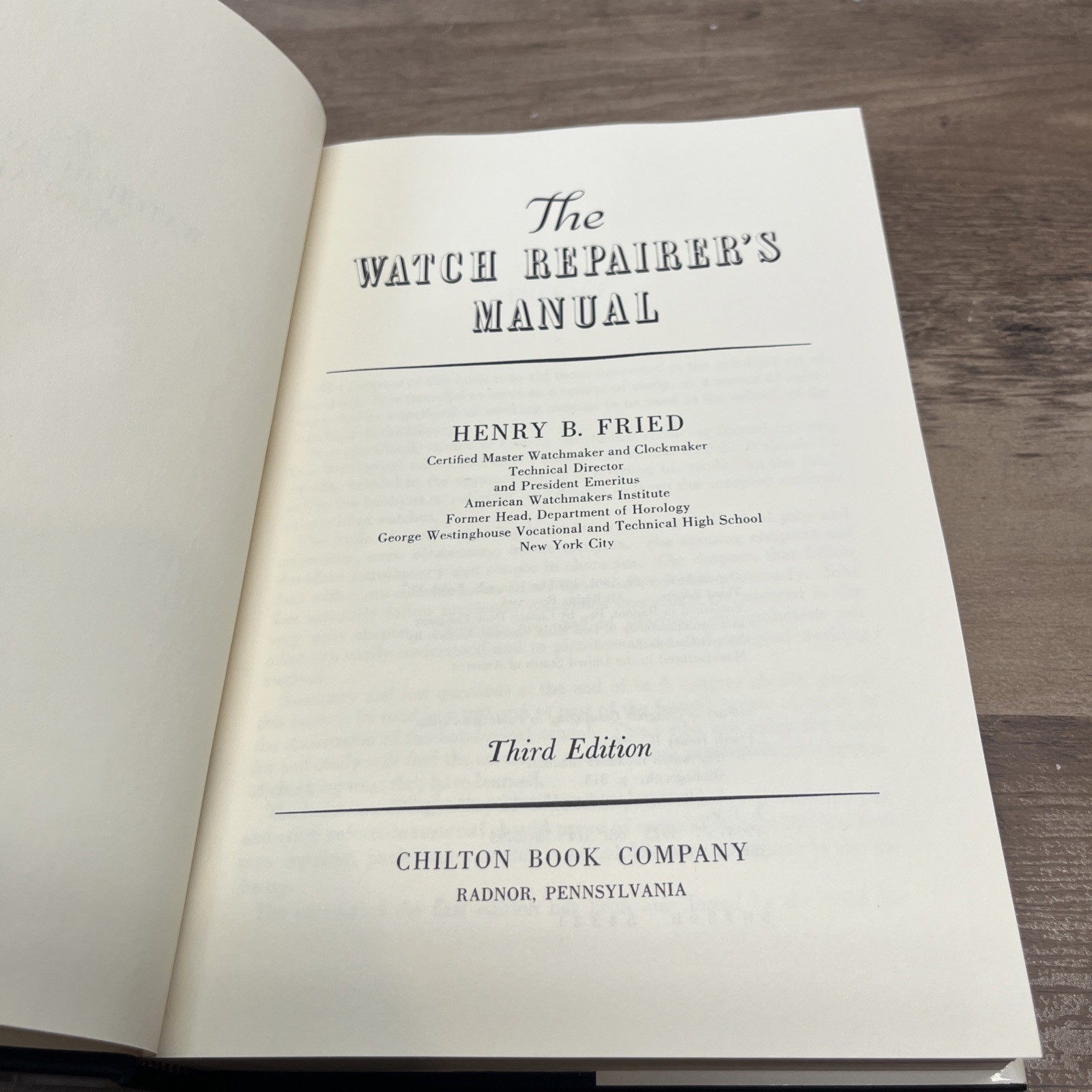 THE WATCH REPAIRER&rsquo;S MANUAL BY HENRY FRIED 1974 THIRD EDITION Hardcover HC/DJ