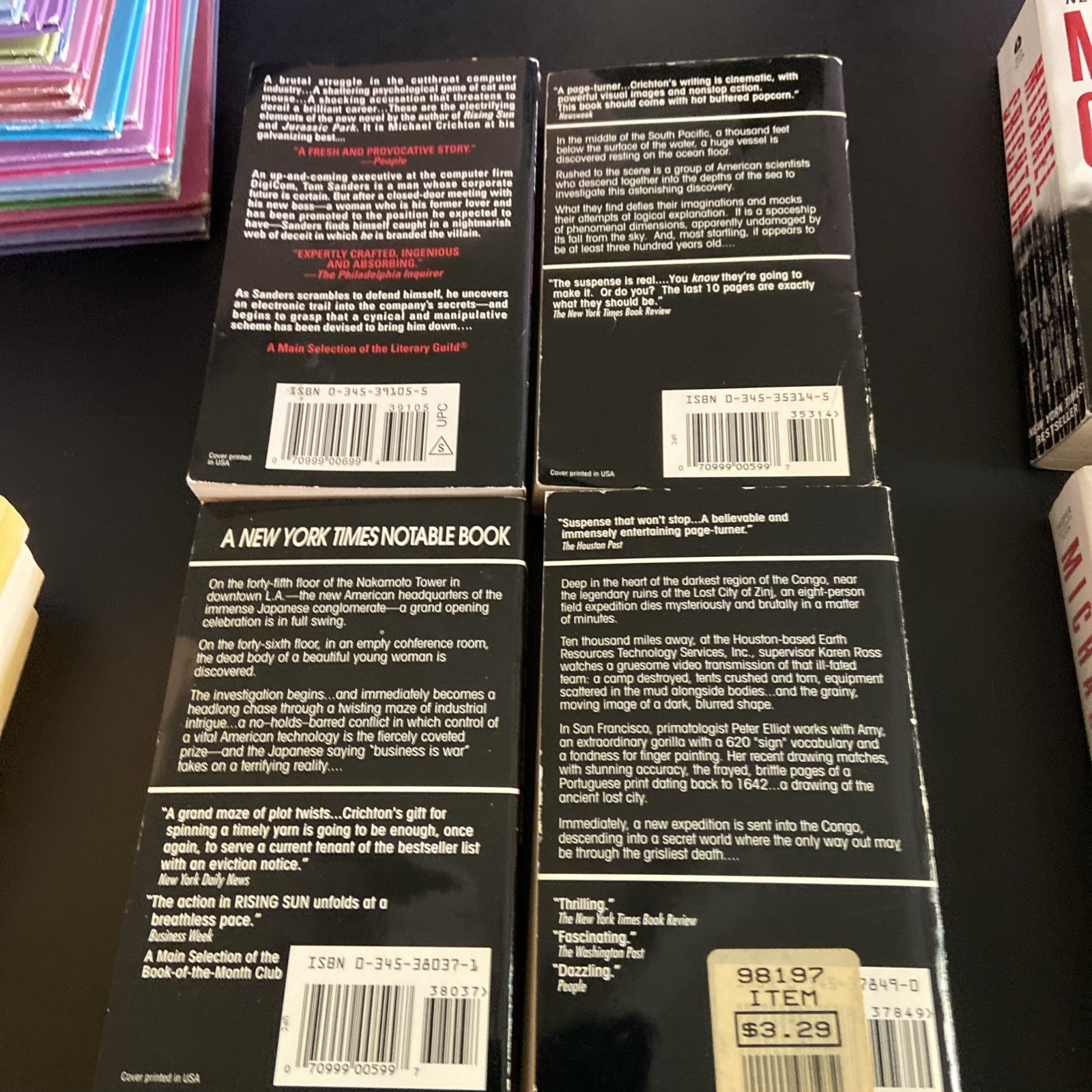 MIchael Crichton Fiction Lot Of 8 Paperbacks Good – Good + Condition