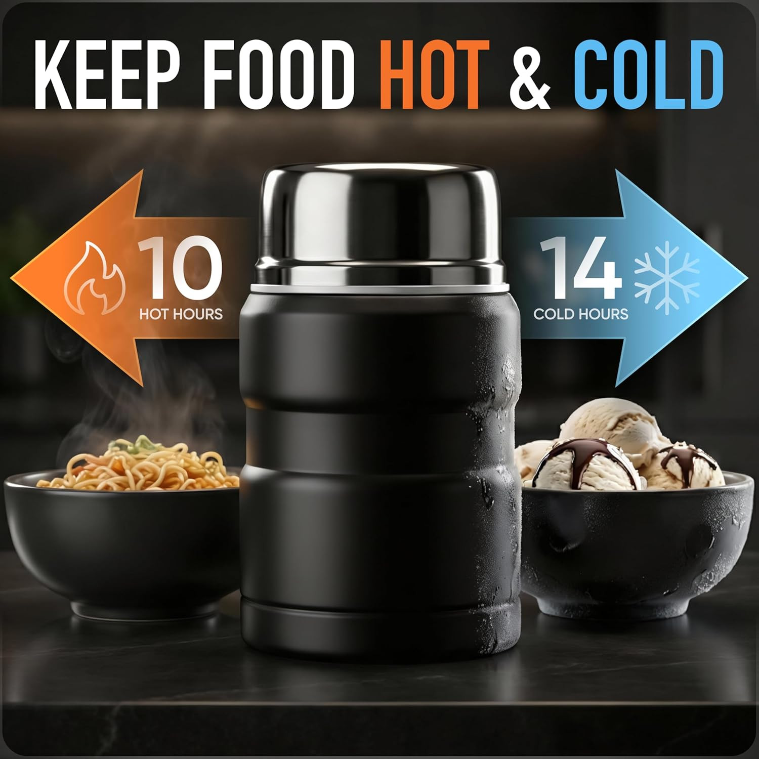 Earth&Me Stainless Steel Thermo for Hot Food 17OZ with Folding Spoon, Vacuum Ins