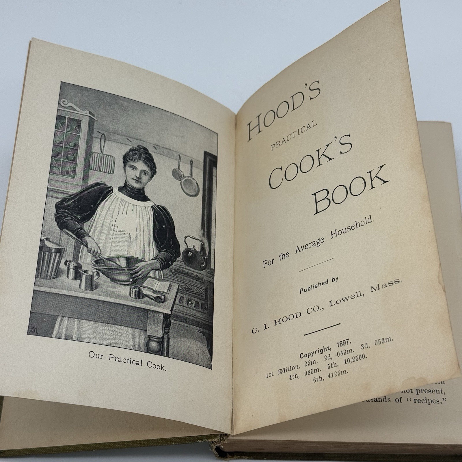 Antique Hood&rsquo;s Practical Cook&rsquo;s Book Lowell Massachusetts 1897 6th Printing HC