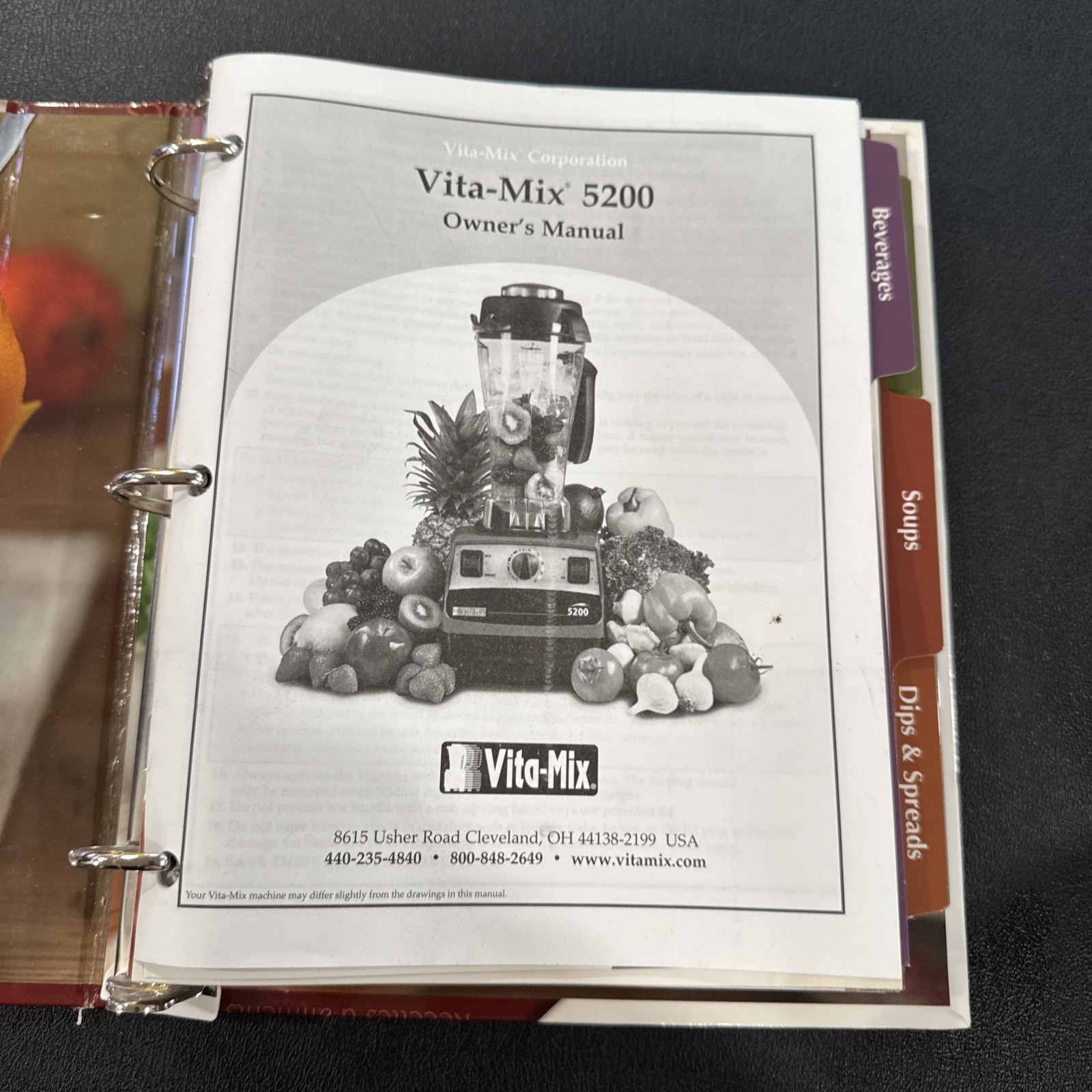 Vita-Mix Whole Food Recipes 3-Ring Binder and Owner&rsquo;s Manual 5200 Recipes VGC