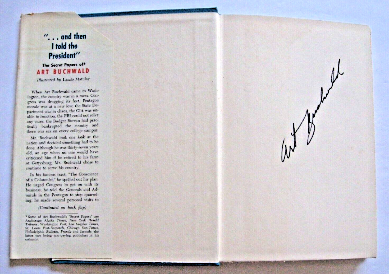 AND THEN I TOLD THE PRESIDENT Art Buchwald Signed Hardcover Memoir Humor 1965