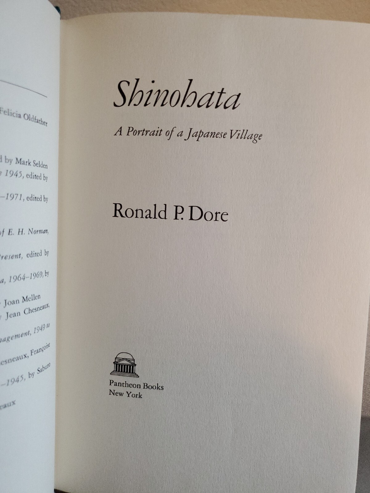 SHINOHATA A Portrait of a Japanese Village by Ronald P Dore HC 1st AM ED 1978