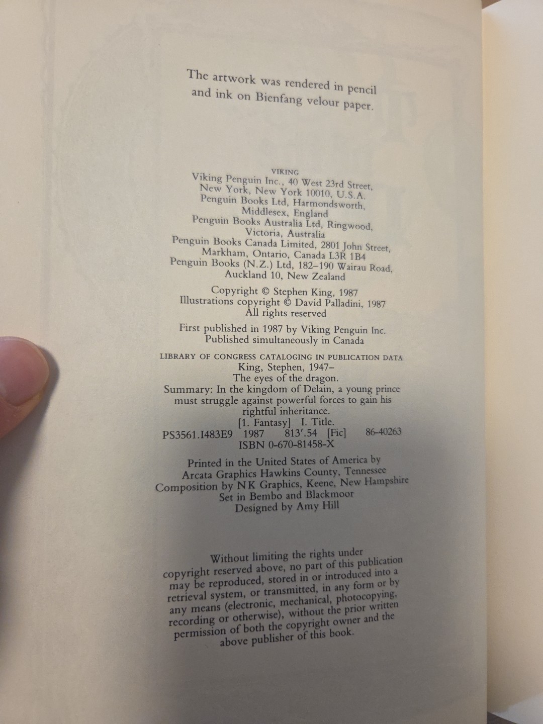 Stephen King&rsquo;s The Eyes of the Dragon first edition (US 1987 Viking)