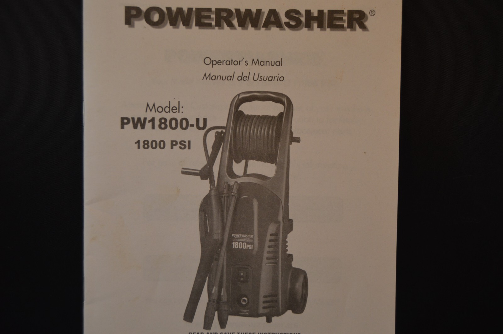 POWERWASHER Model PW1800-U « OPERATOR&rsquo;S MANUAL » 1800 PSI 26 Pages INSTRUCTIONS