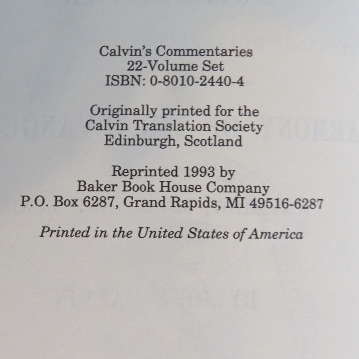 Calvin&rsquo;s Commentaries Volume XVI Harmony of Matthew Mark Luke Baker Book House