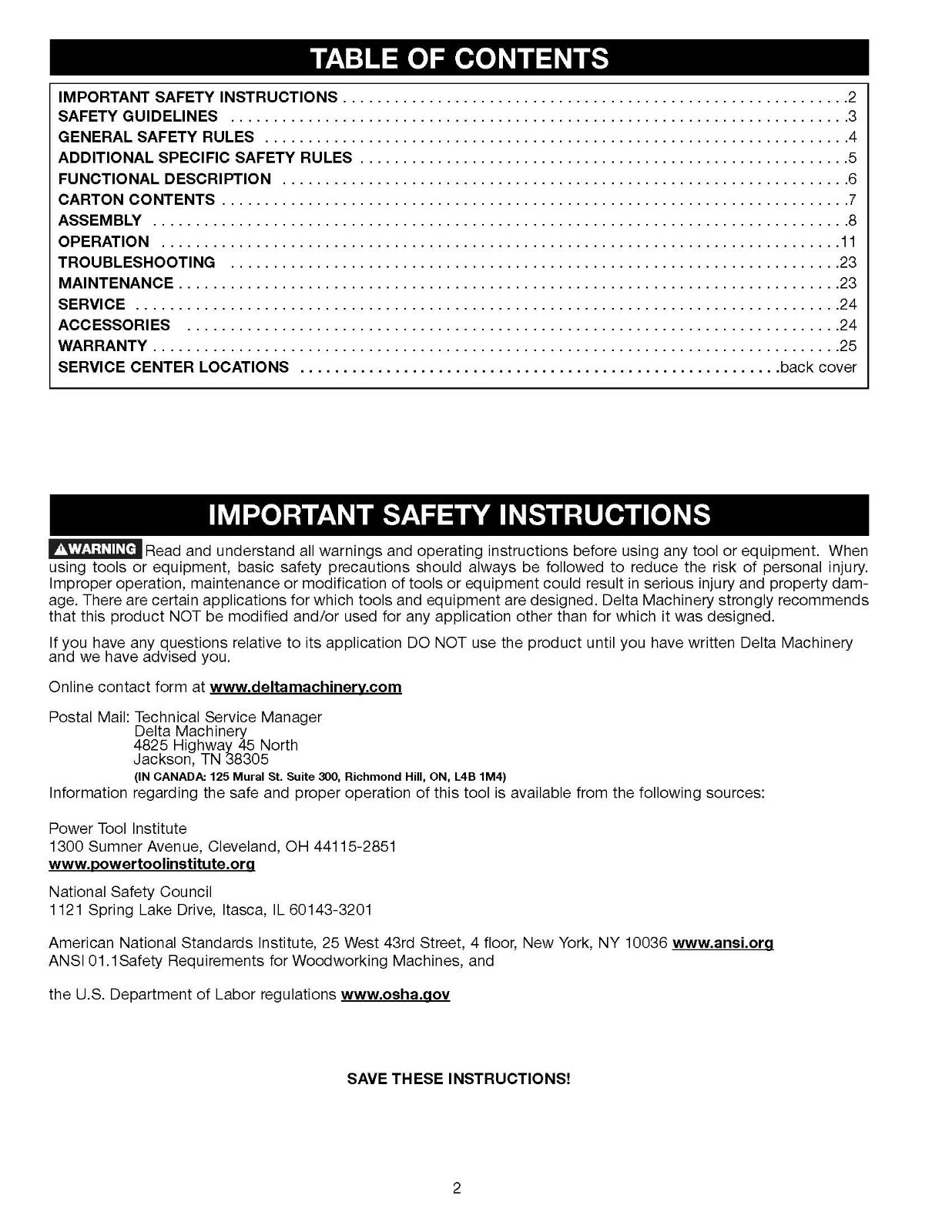 Delta 24&Prime; Planer 22-470 Three Phase Instruction Manual SPIRAL BOUND