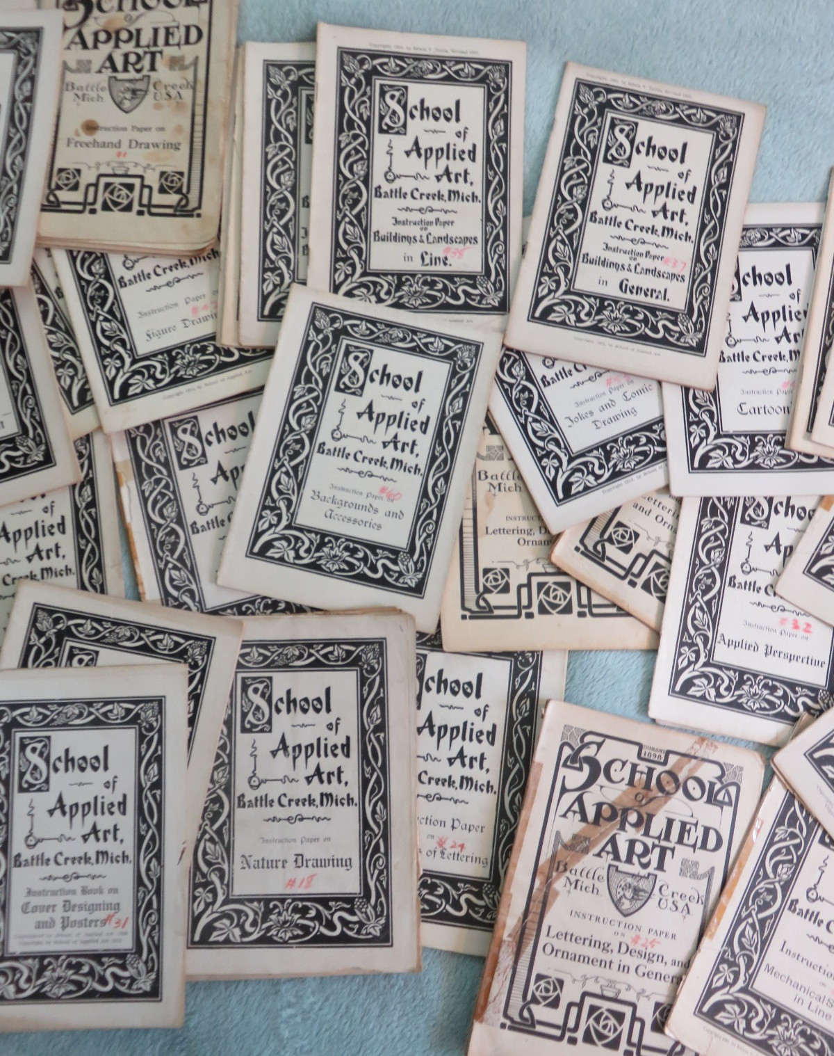 Lot of 45 1909 School of Applied Art Battle Creek, Michigan Commercial Drawing