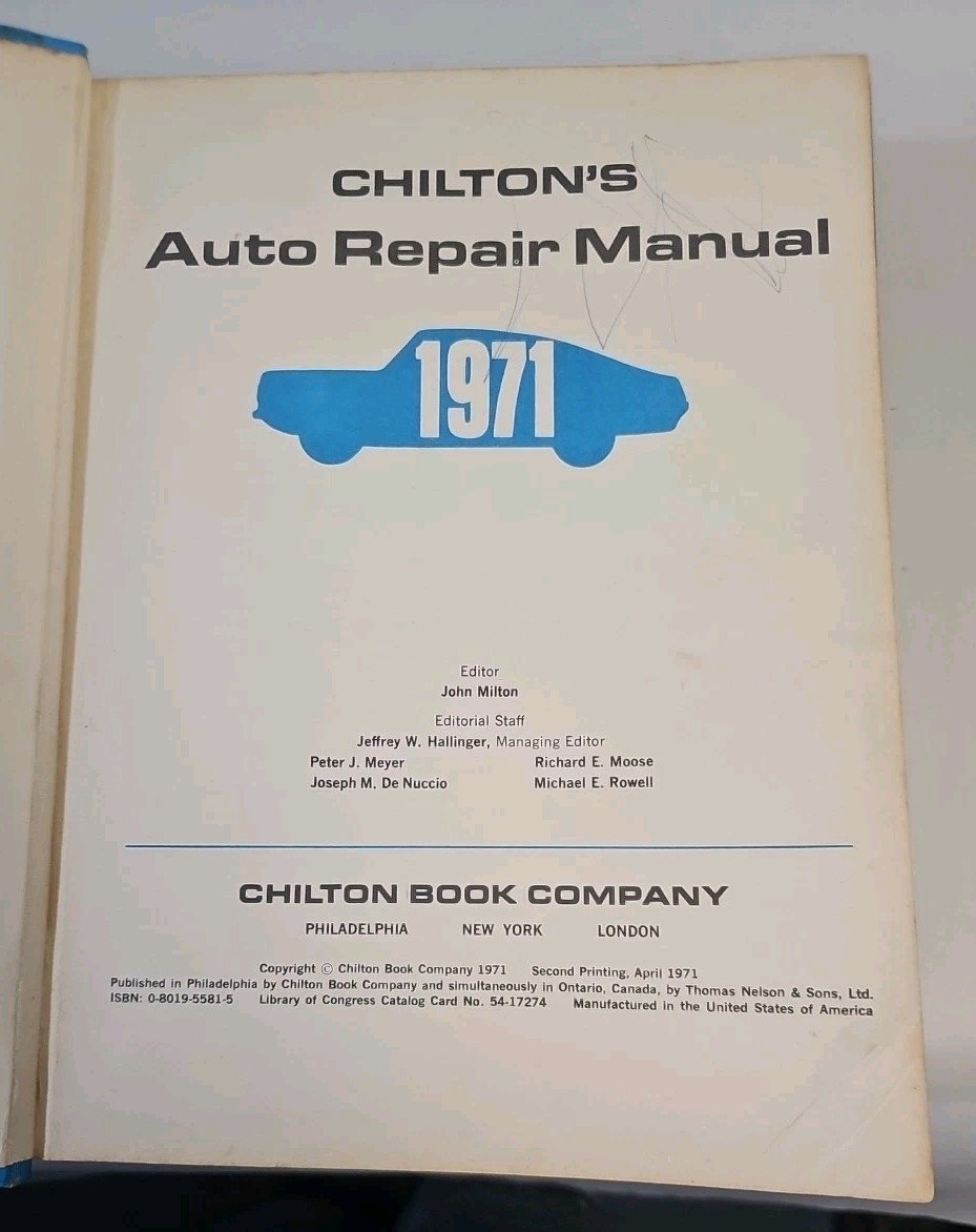 Chilton&rsquo;s Auto Repair Manual 1971 American Cars 1964 to 1971 Hardcover Edition