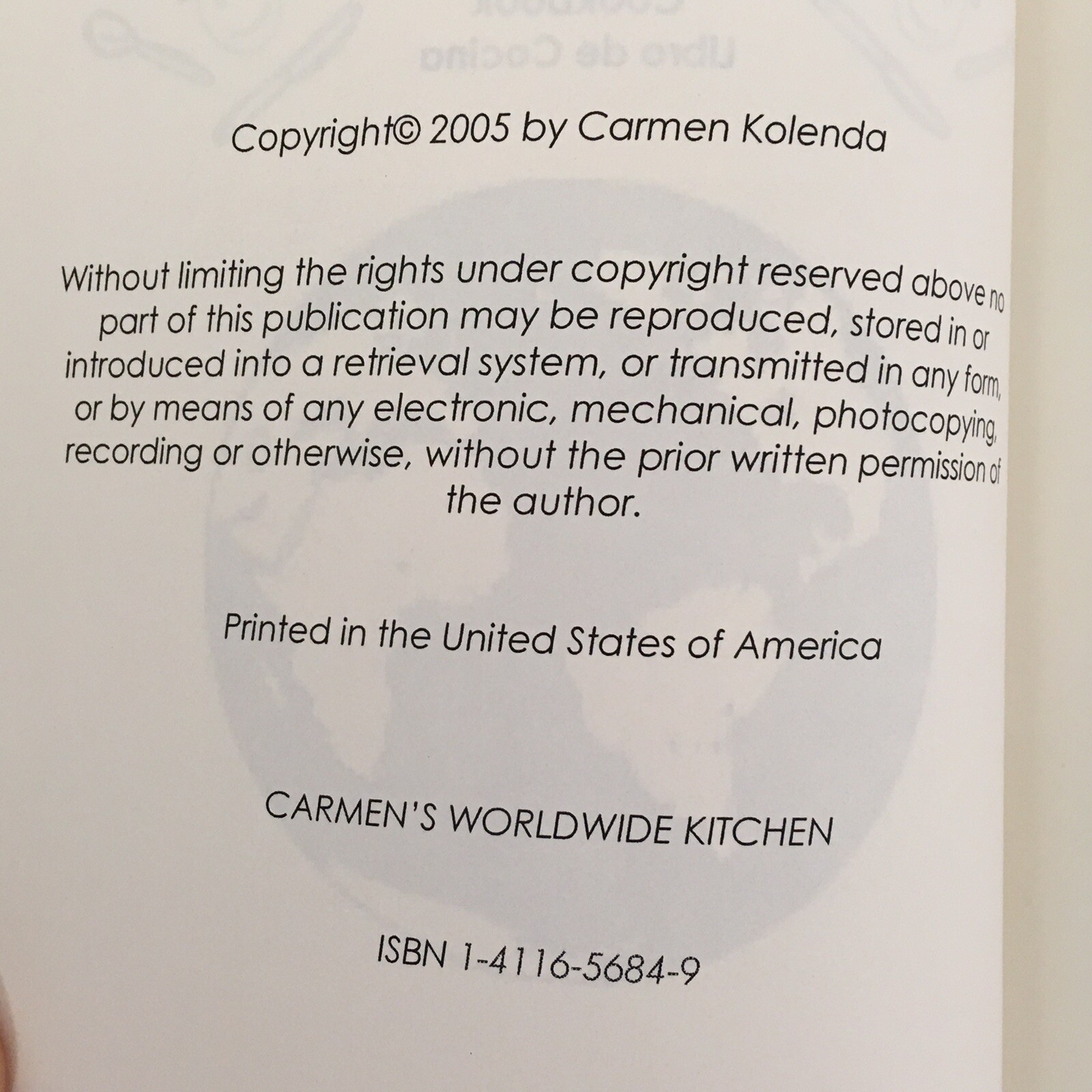 Carmen&rsquo;s Worldwide Kitchen – English/Spanish Cookbook by Carmen Kolenda 342 p VG