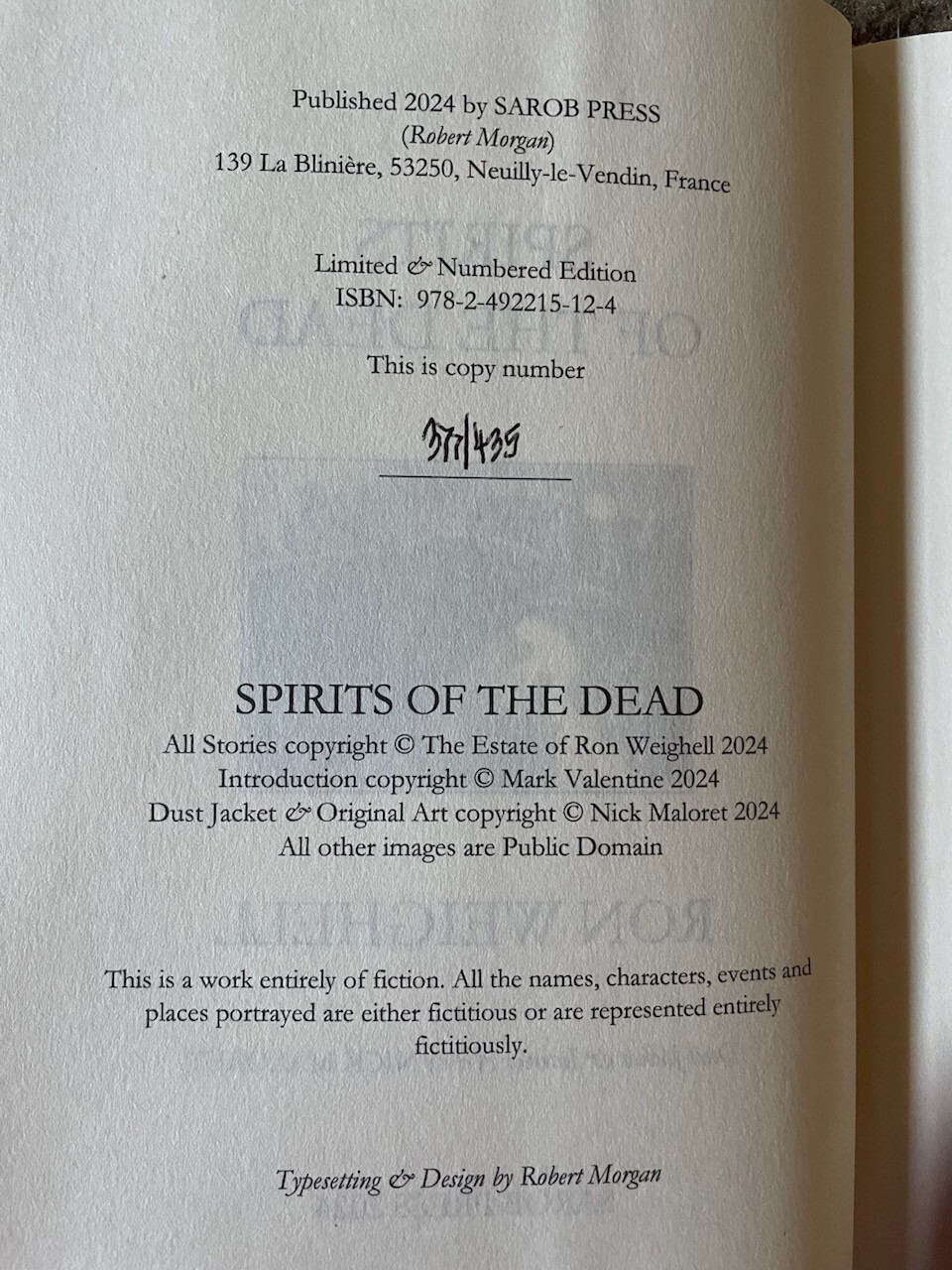 SPIRITS OF THE DEAD (2024) Ron Weighell LIMITED 435 copy NUMBERED Sarob Press HC