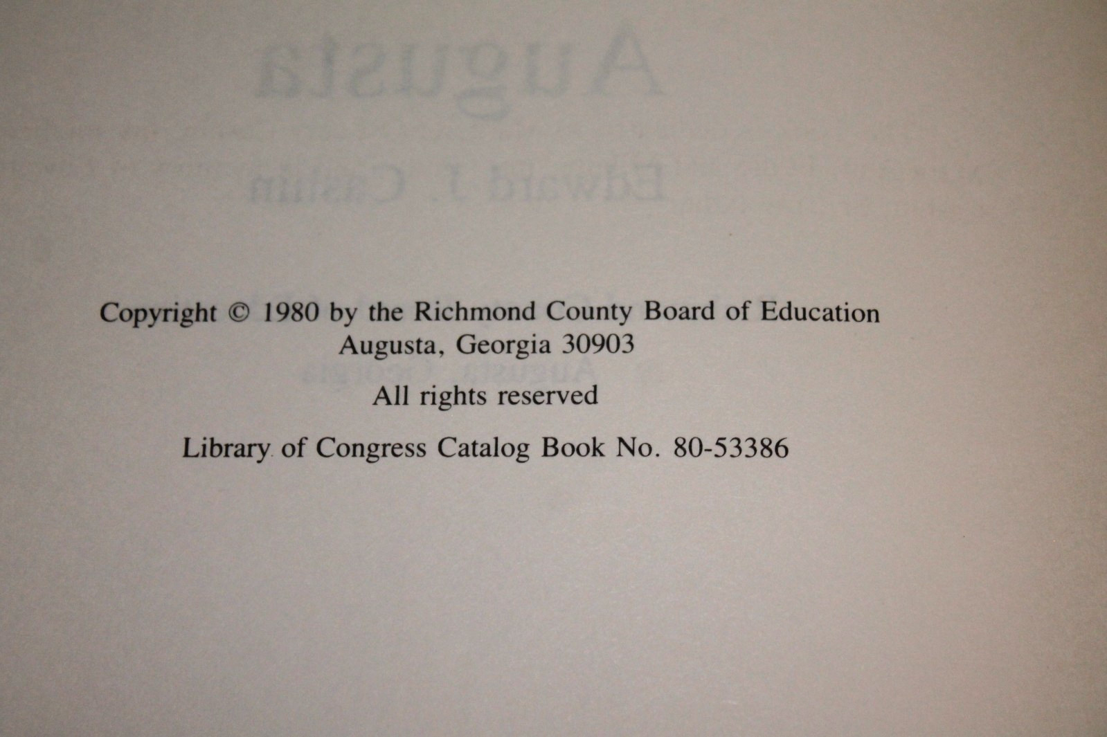 THE STORY OF AUGUSTA (Georgia) by Edward Cashin 1980 First Edition REDUCED