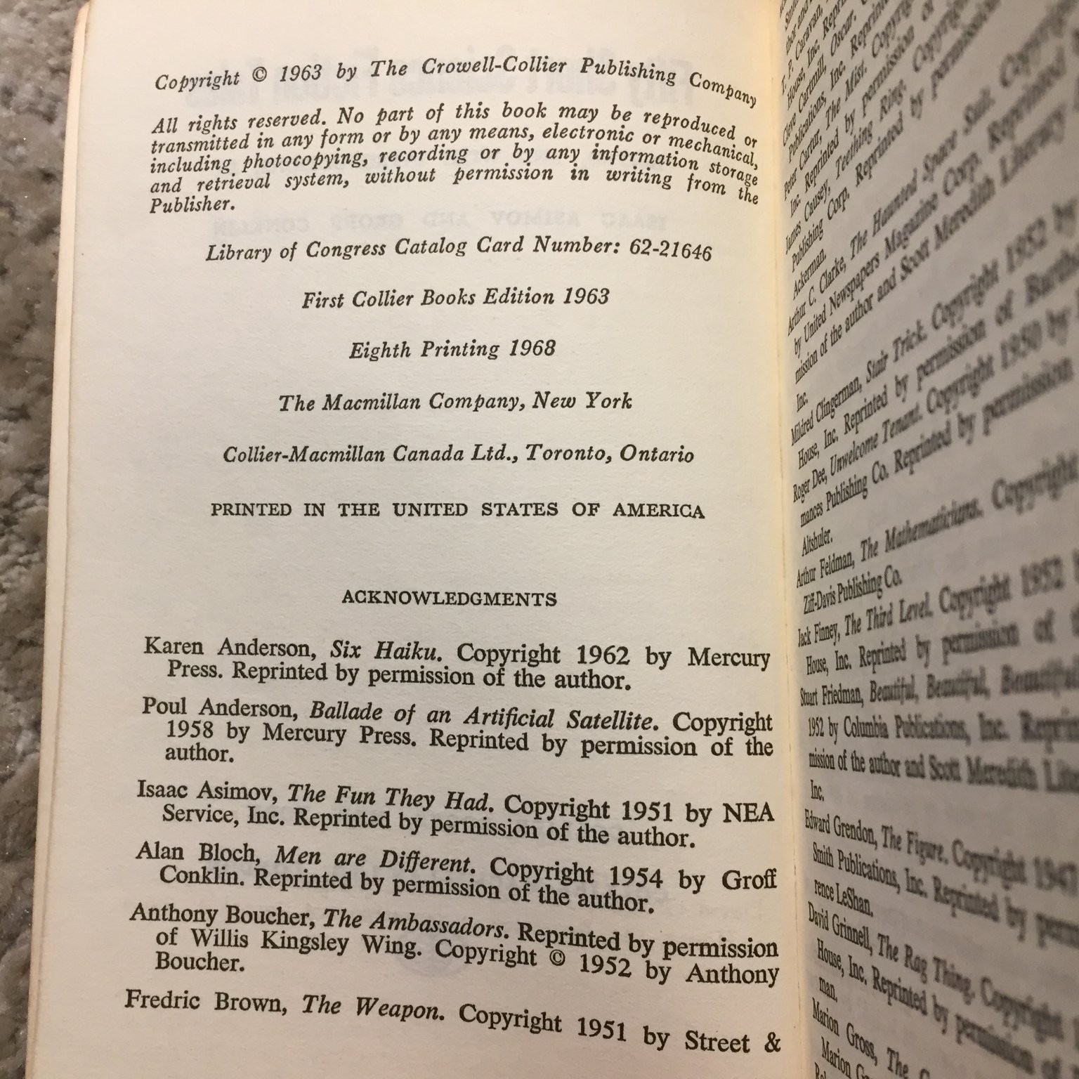 50 Short Science Fiction Tales Asimov Conklin 1968 Anthology Collier Books PB SF