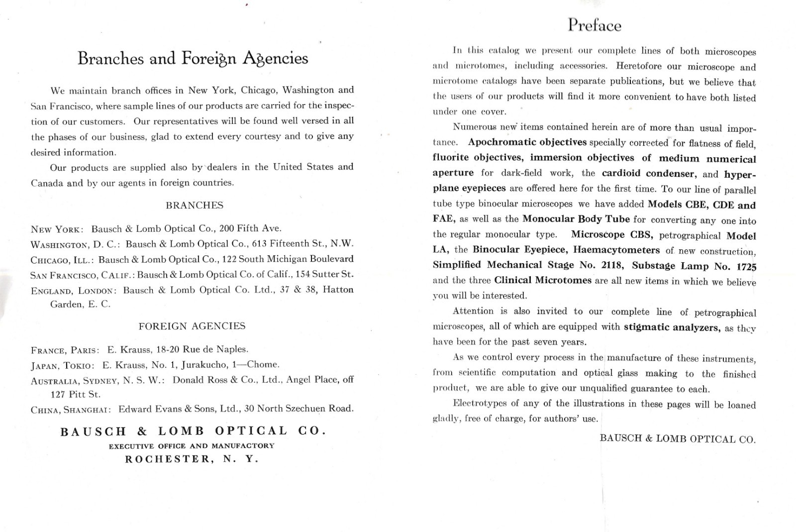 « MICROSCOPES, MICROTOMES and ACCESSORIES » CATALOG – 1922