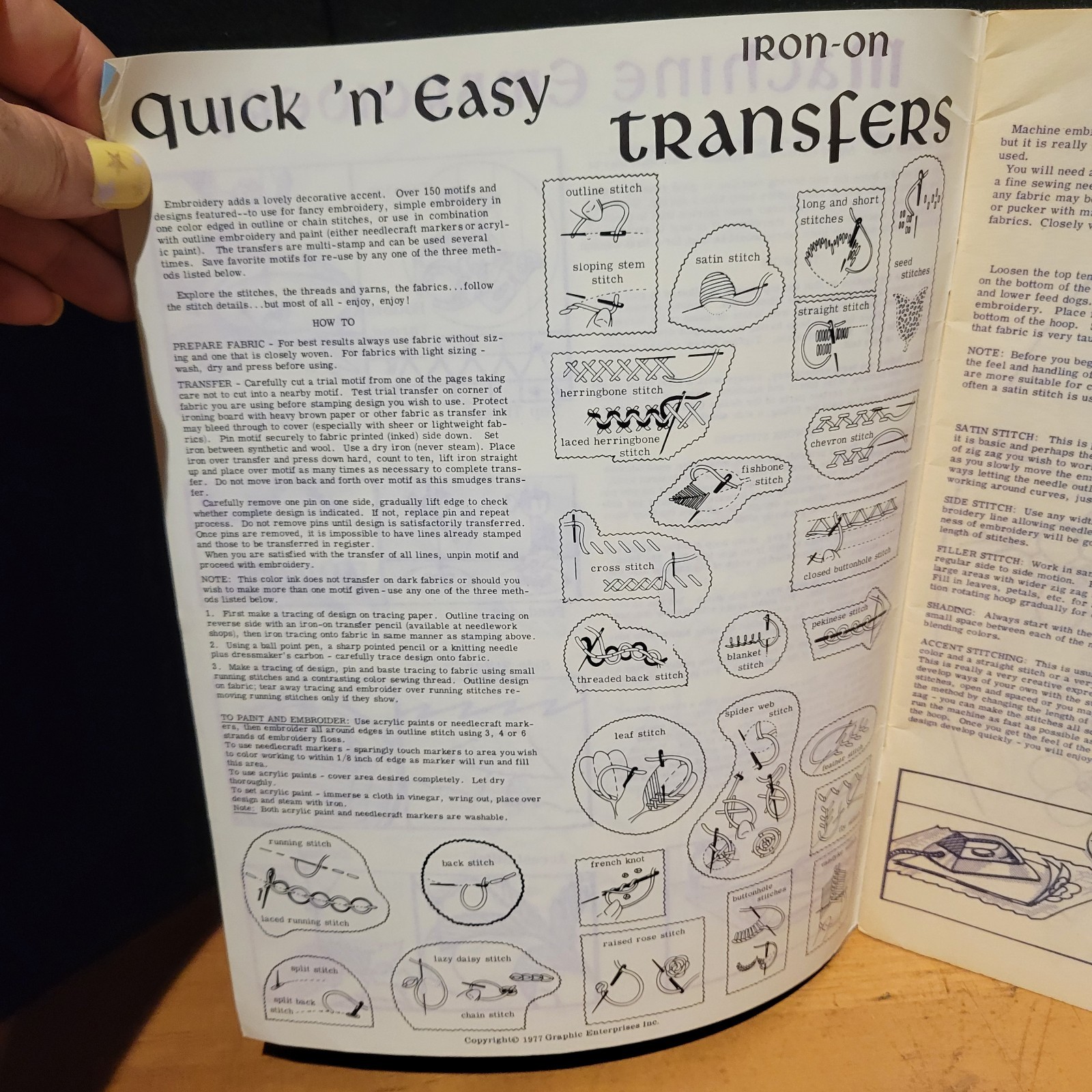 QUICK &lsquo;N&rsquo; EASY IRON ON TRANSFERS 1977 EMBROIDERY GRAPHIC ENTERPRISE MAGAZINE