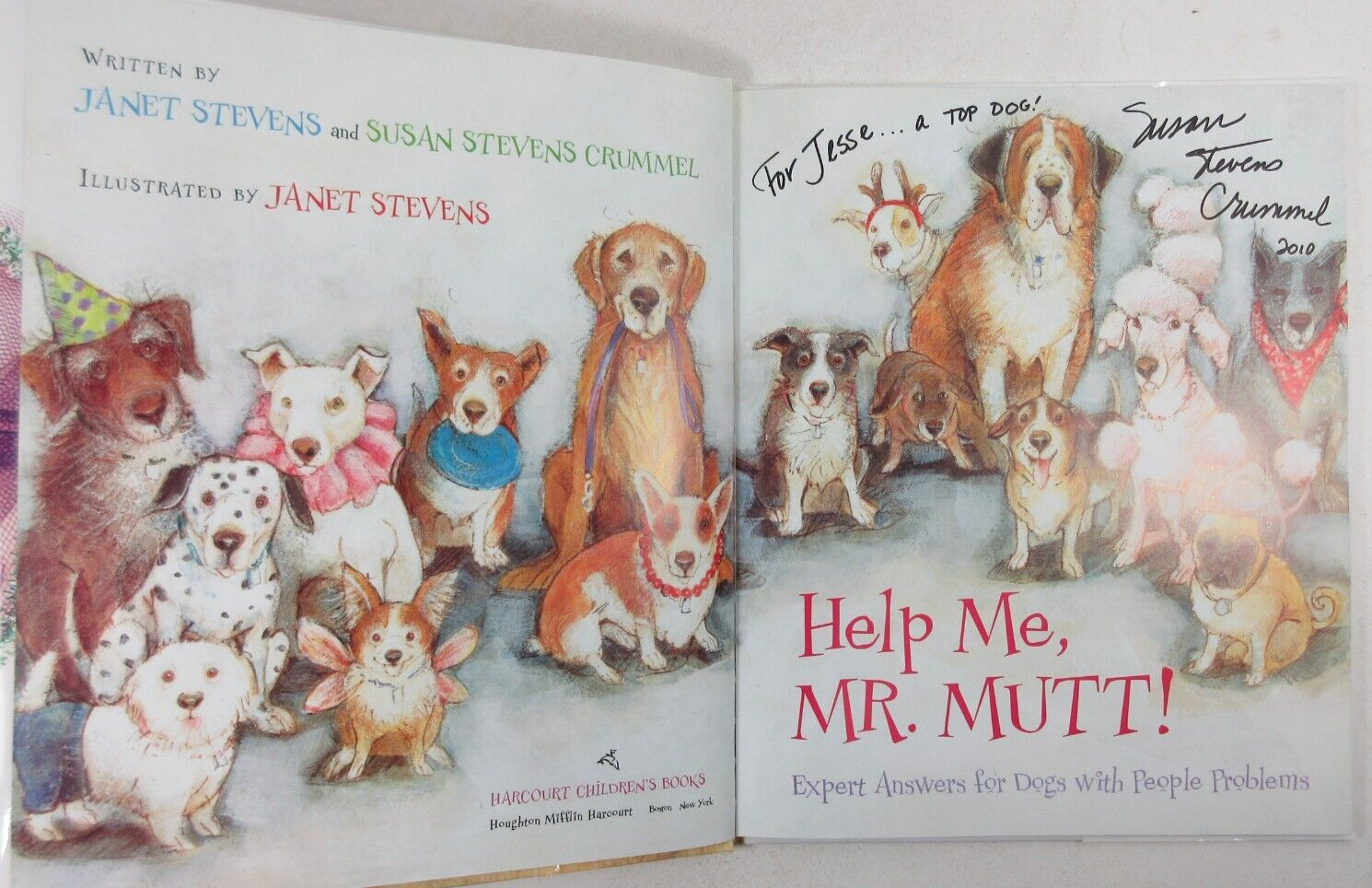 SIGNED by Susan Stevens Crummel « Help Me, Mr. Mutt! » Janet Stevens Hardback DJ