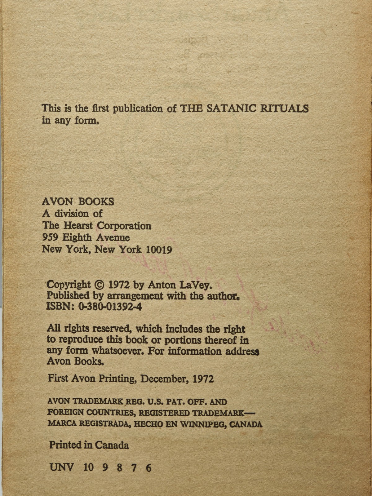 The Satanic Rituals Companion to The Satanic Bible by Anton LaVey|1972 First Pub