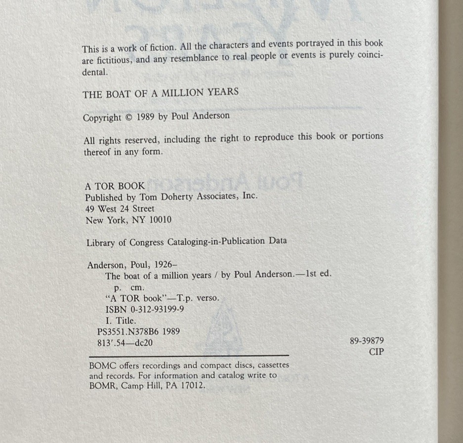 The Boat of a Million Years by Paul Anderson (1989, Hardcover Book)