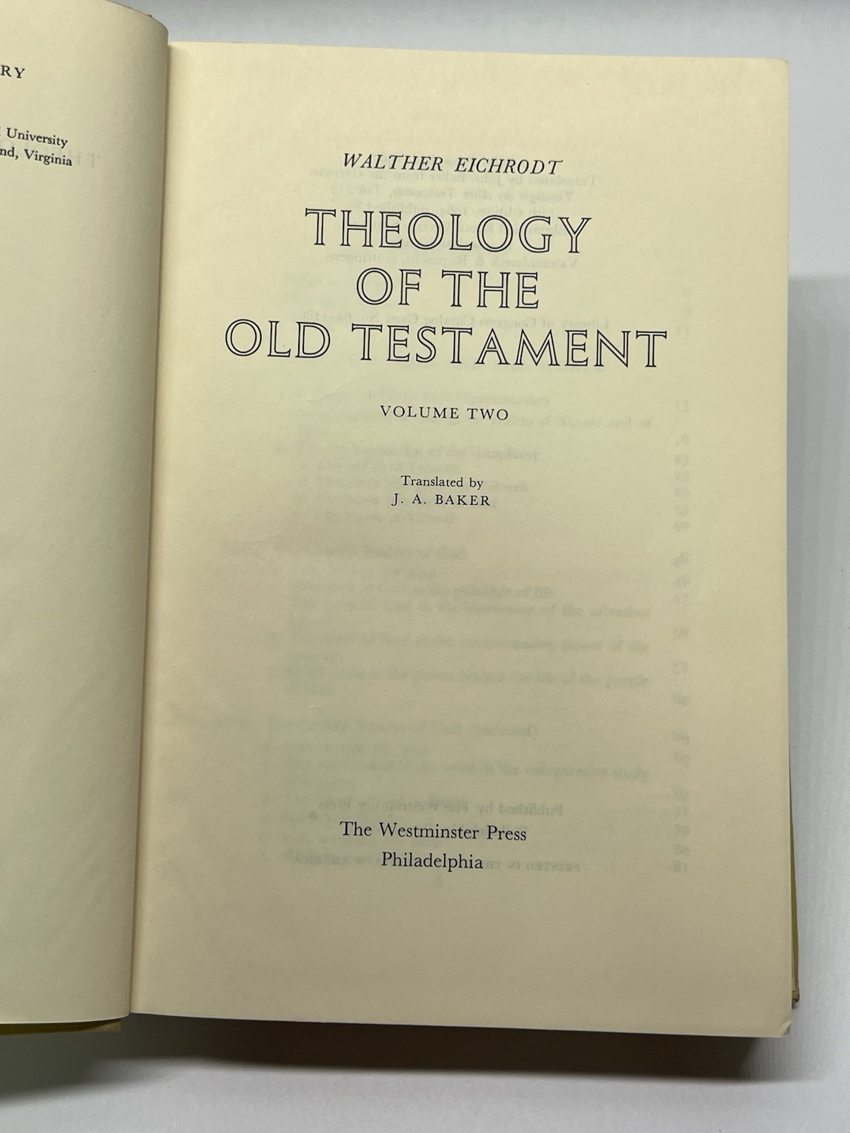 Theology of the Old Testament Volume 1 & 2 Eichrodt Westminster Press 1960&rsquo;s