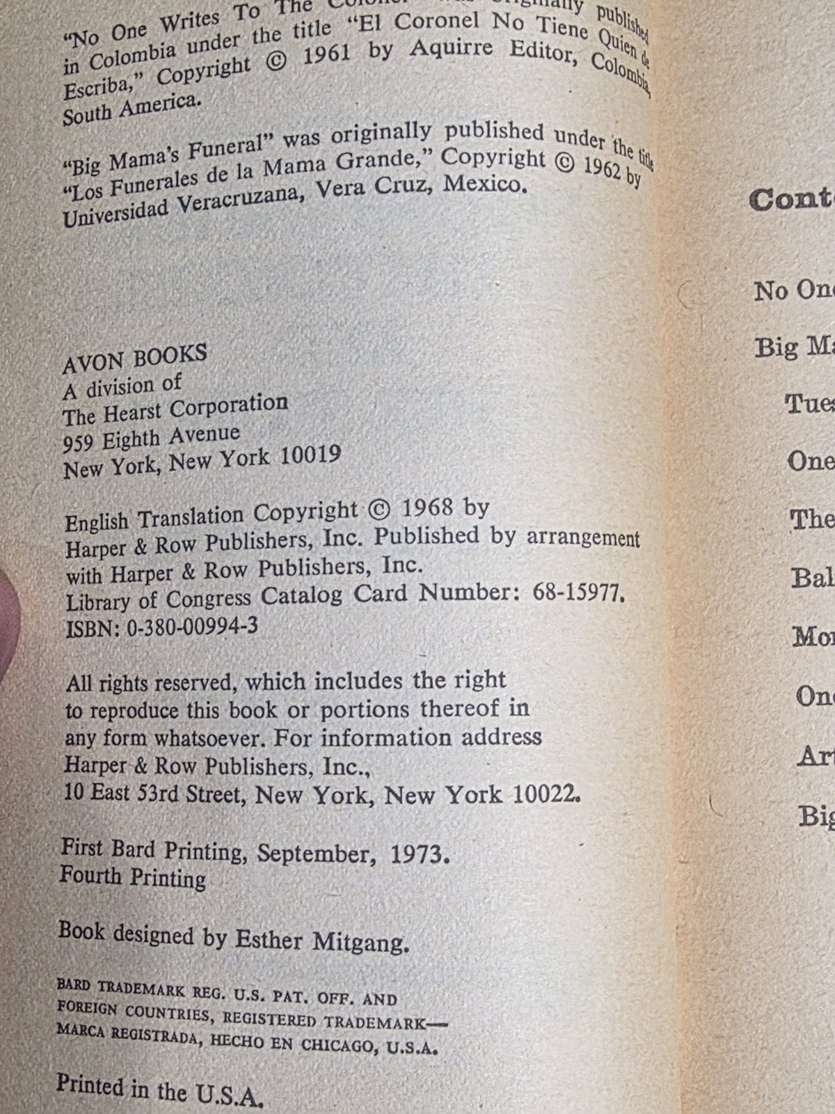 Gabriel García Márquez – No One Writes to the Colonel – First Bard Printing 1973