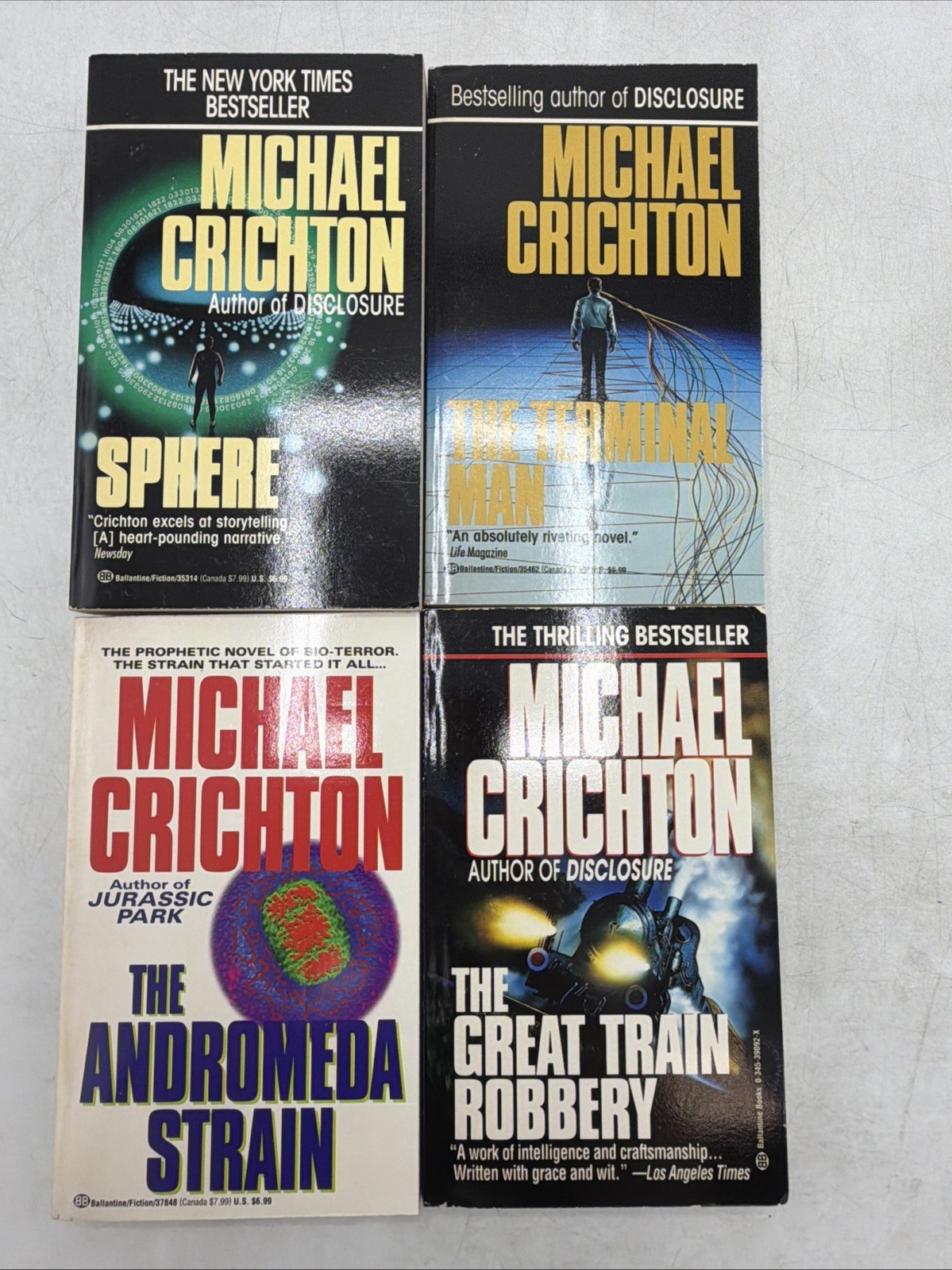 Vintage Michael Crichton Classic Thrillers 4 Book Box Set Andromeda Terminal ++