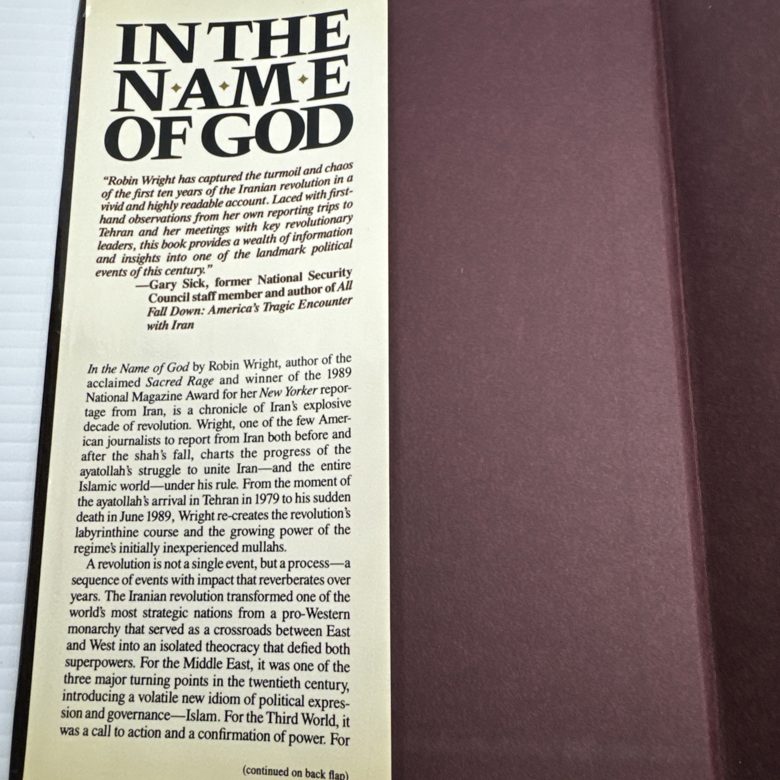 In the Name of God Robin Wright 1989 HC Iranian Revolution Islam Khomeini Era