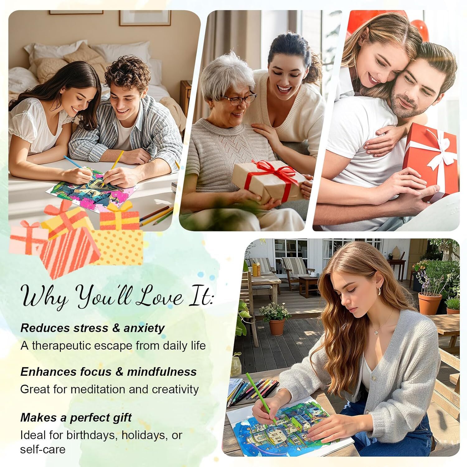 Spiral Bound Adult Coloring Book for Women, Anxiety Coloring Books for Adults Re
