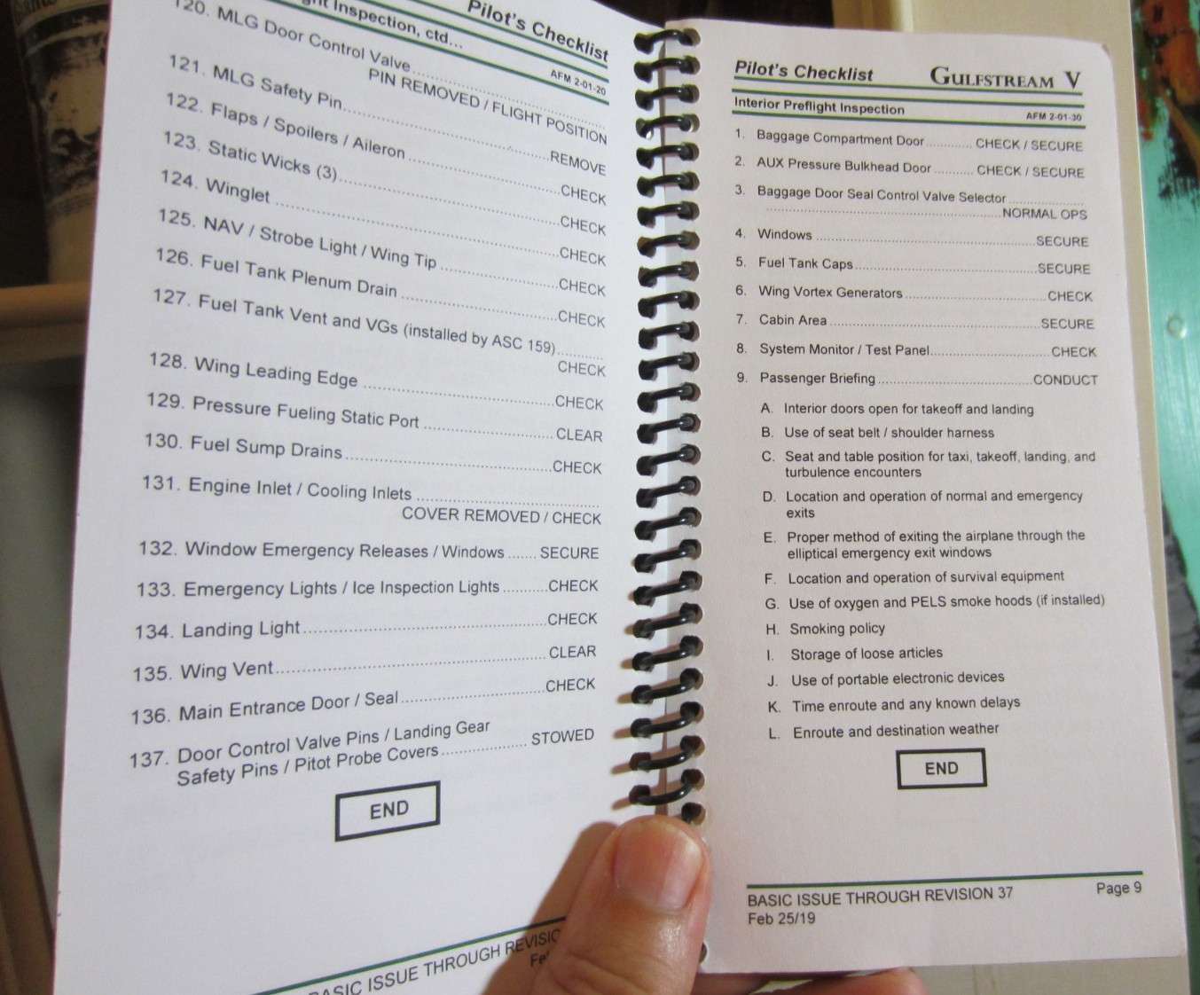 GULFSTREAM GV PILOT&rsquo;S CHECKLIST AS PICTURED 2019 30 PAGES