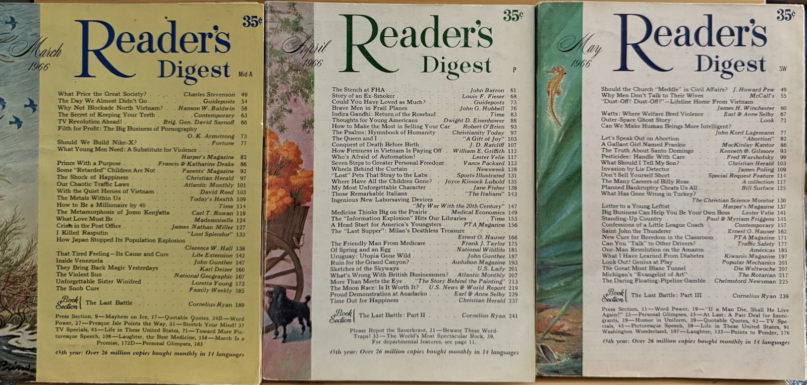 1966 March April May (3) READER&rsquo;S DIGEST MAGAZINE Vintage History Short Story