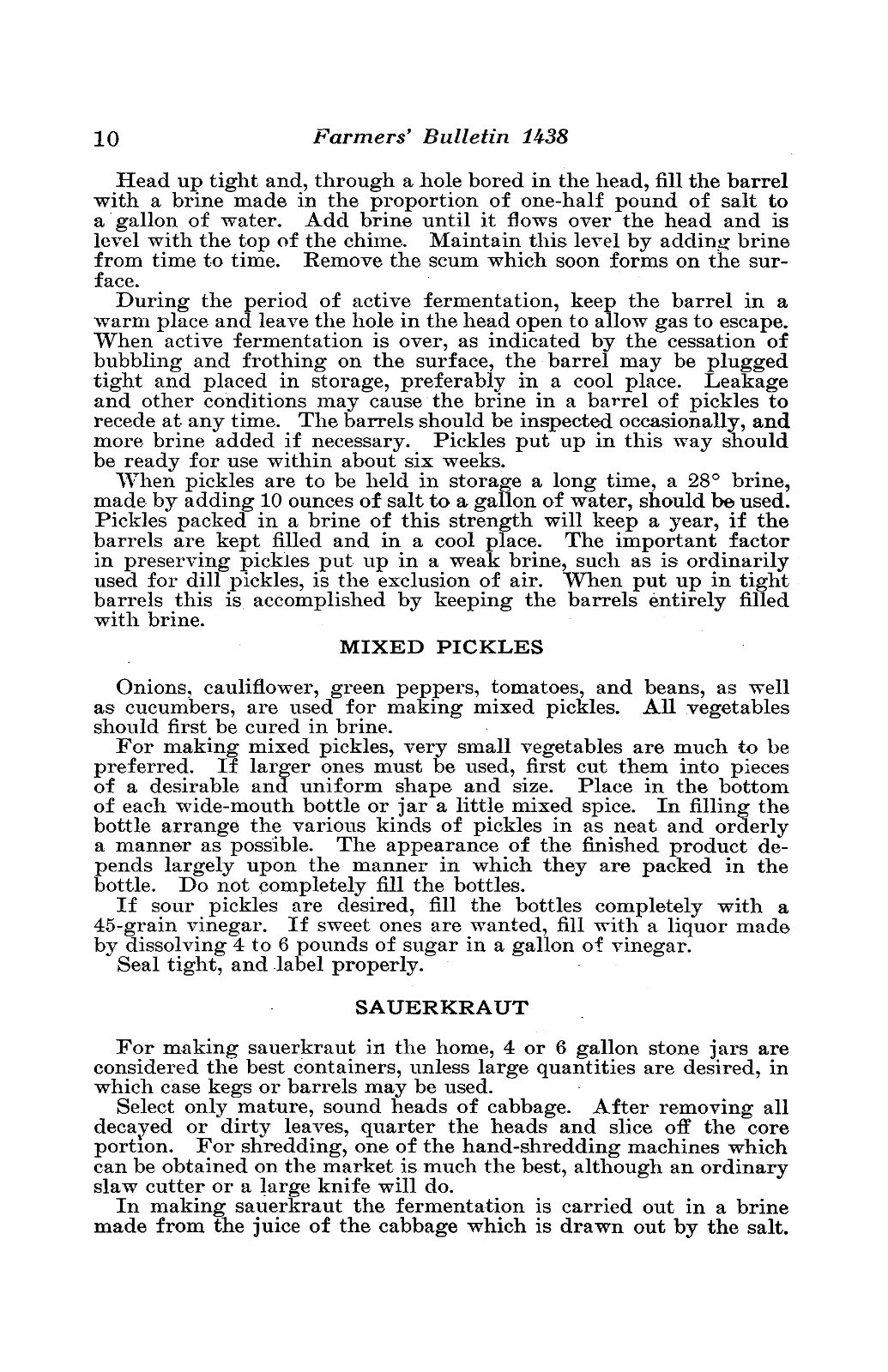 1924 Making Fermented Pickles USDA Farmers&rsquo; Bulletin No. 1438 Cook Book 18 Pages