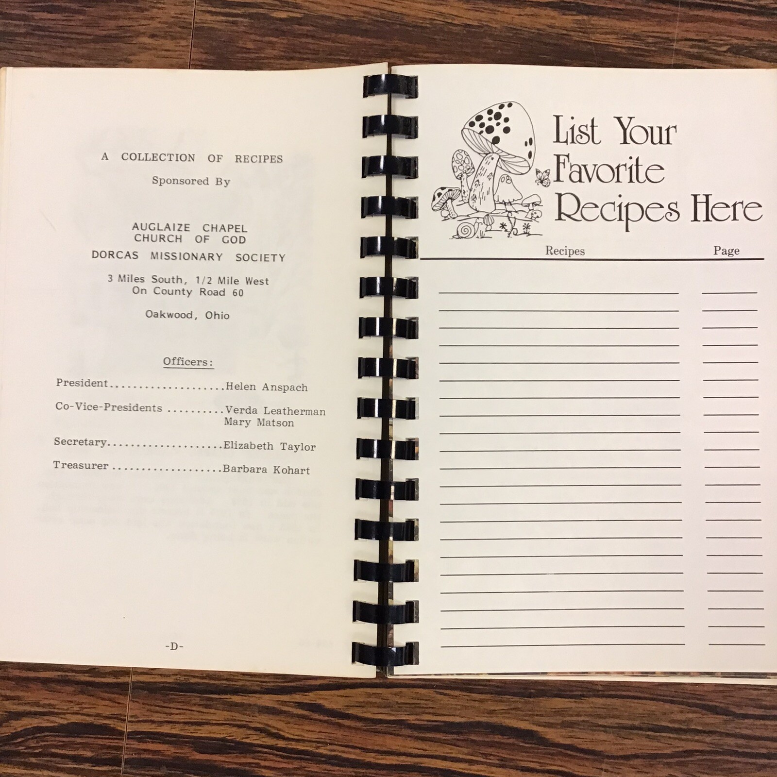 Oakwood Ohio Auglaize Chapel Church of God Vtg 1986 Cookbook SEE INDEX PHOTOS