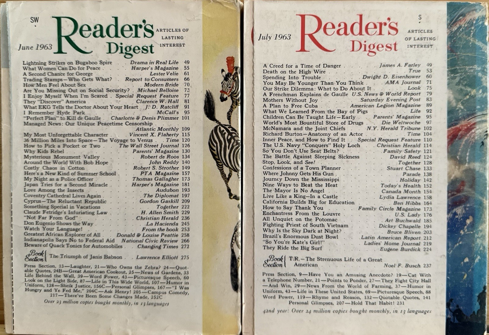 1963 June July (2) READER&rsquo;S DIGEST MAGAZINE Vintage Ageless Fun Short Stories