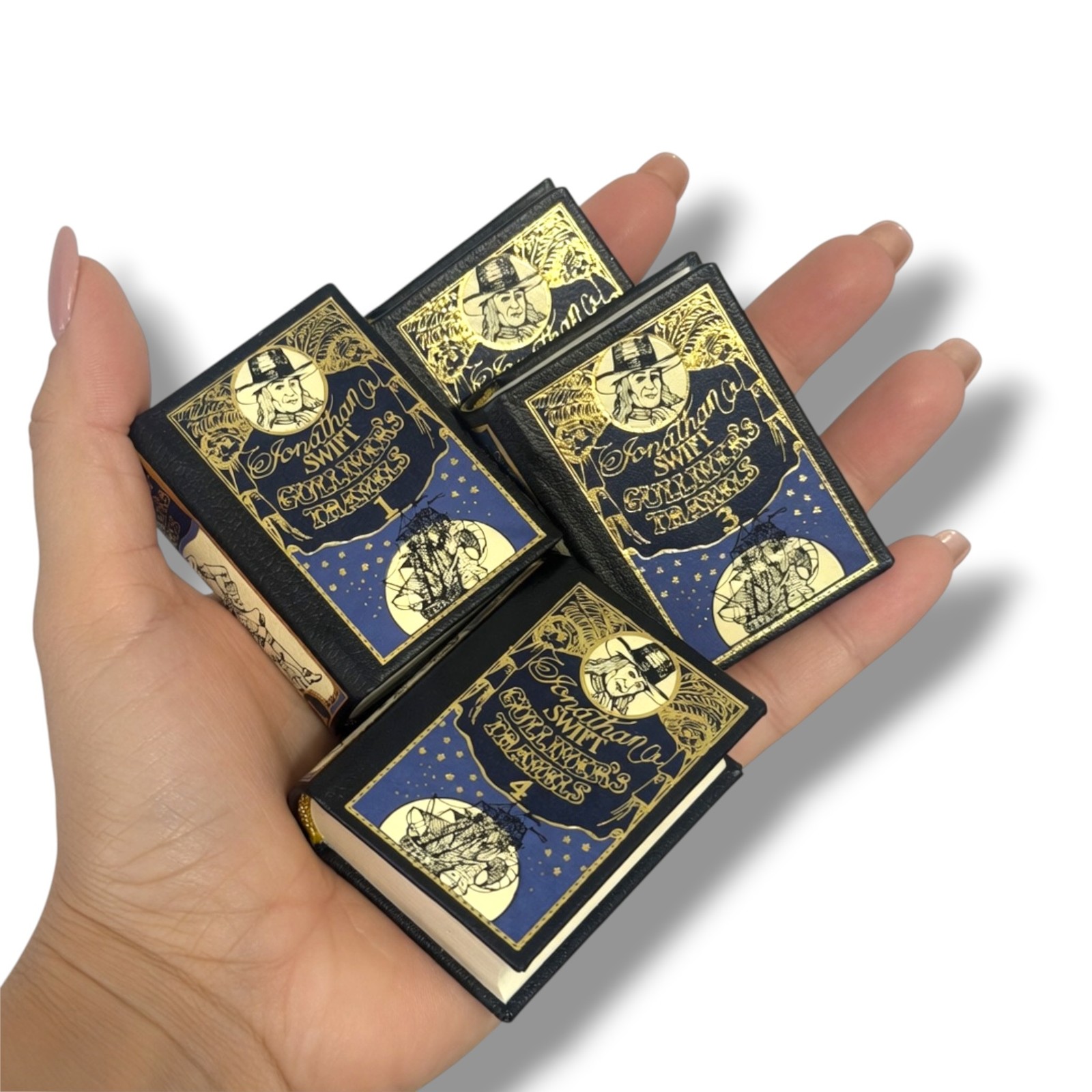 Gulliver&rsquo;s Travels – Jonathan Swift Miniature Leather Books 4-Vol set w/slipcase