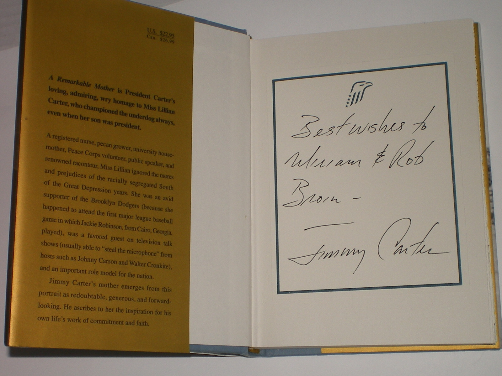 A Remarkable Mother JIMMY CARTER SIGNED First Edition Book RARE Full Signature
