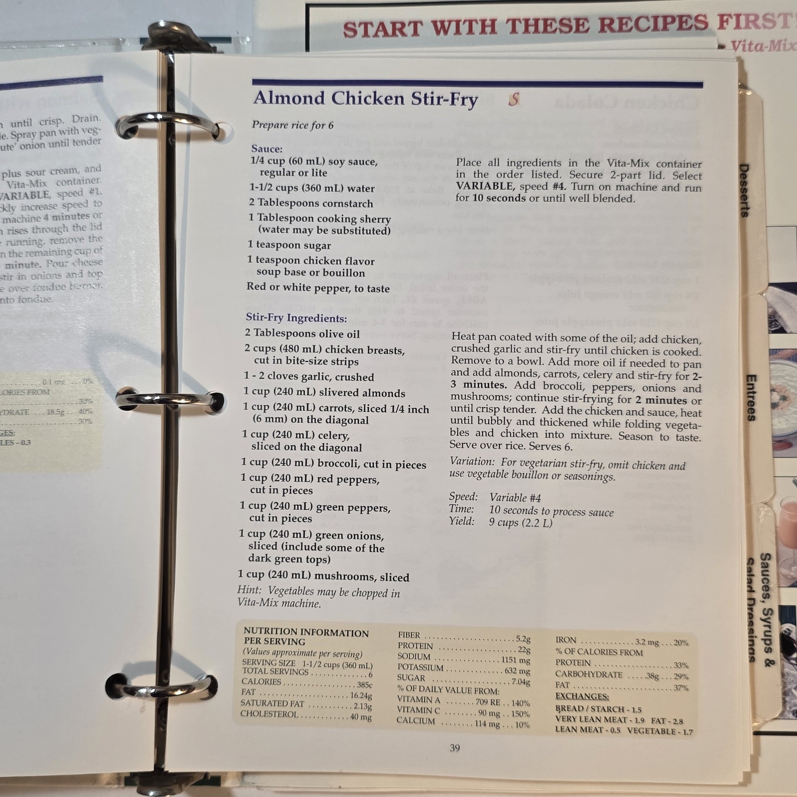 Vita-Mix Whole Food Recipes 3-Ring Binder and Owner&rsquo;s Manual 2000 USA