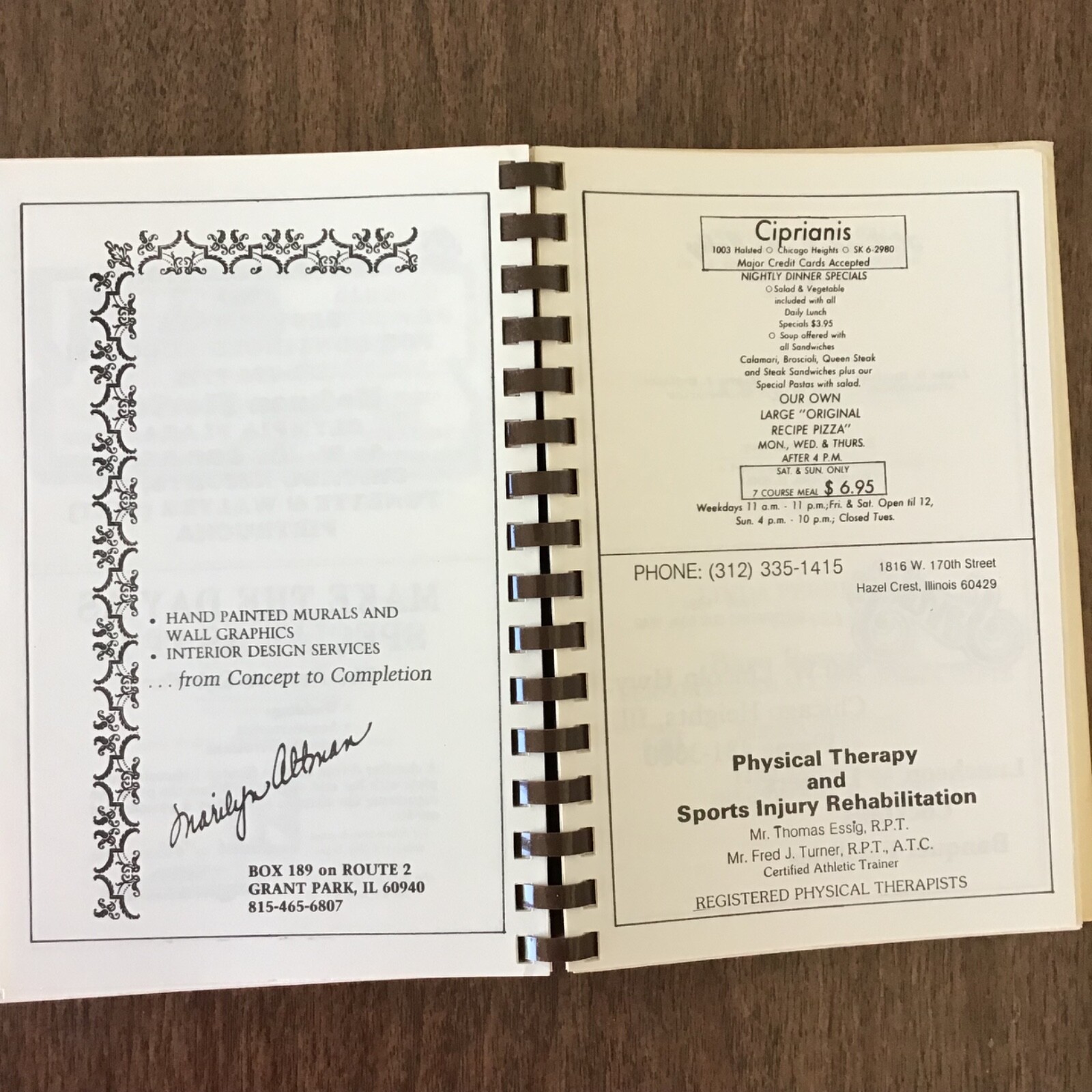 Olympia Fields Illinois Society of Serving Vtg 1985 Cookbook SEE INDEX PHOTOS