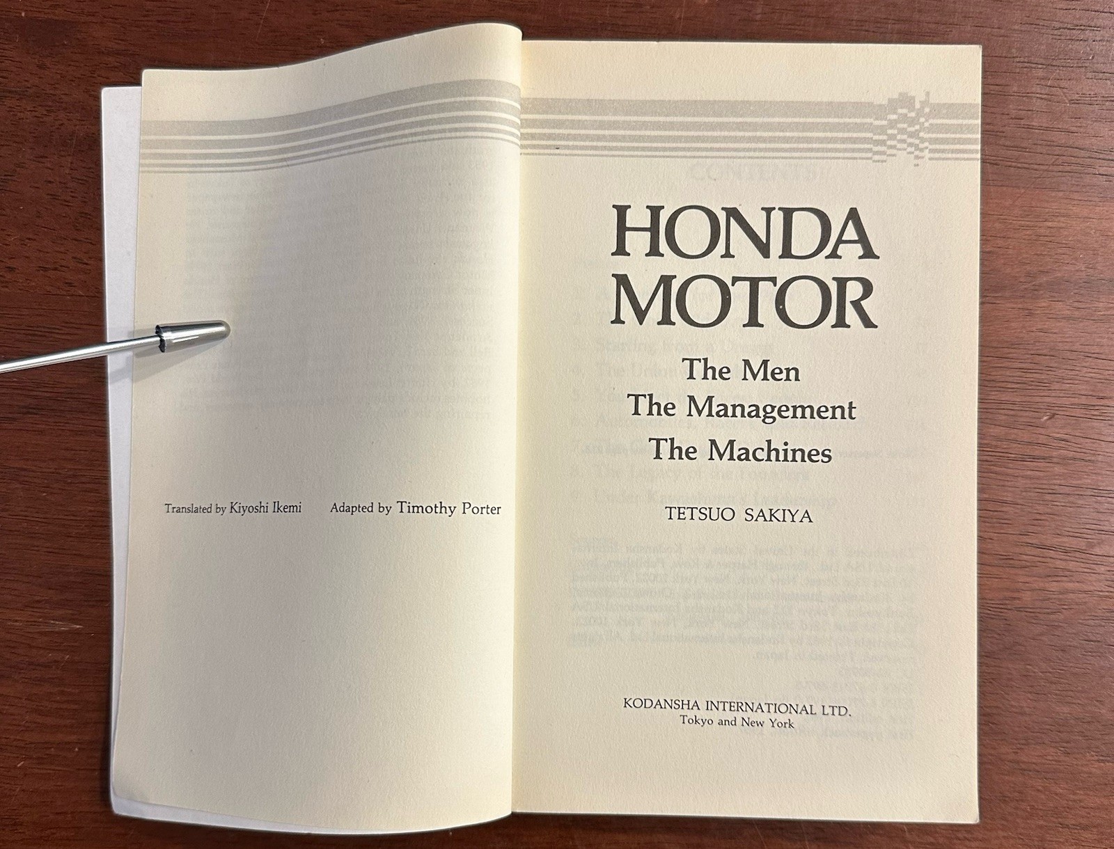 HONDA MOTOR: THE MEN, THE MANAGEMENT, THE MACHINES Tetsuo Sakiya 1st Paperback