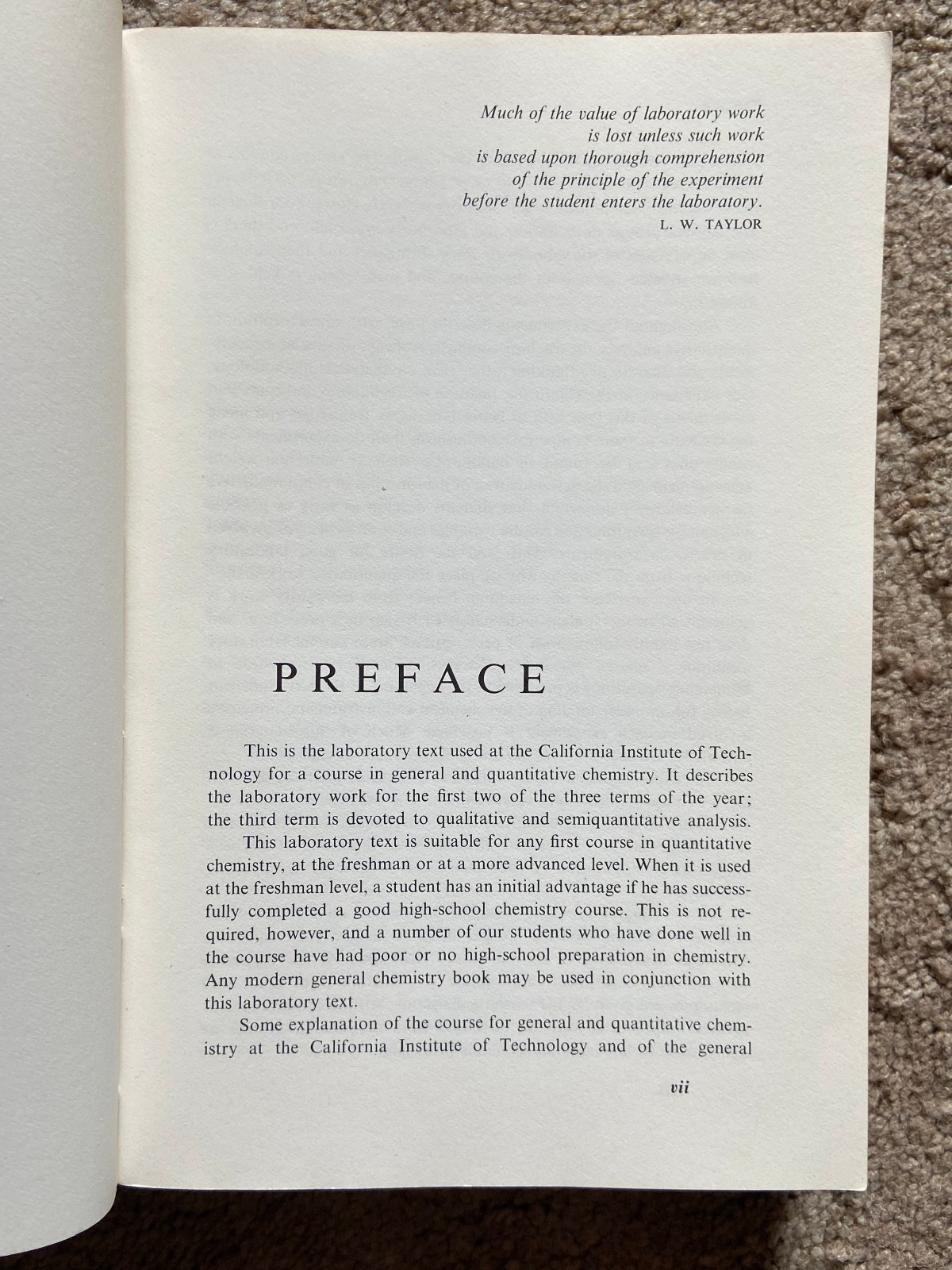 QUANTITATIVE CHEMISTRY: A Laboratory Text, Jurg Waser 1964 PB, 435 pages