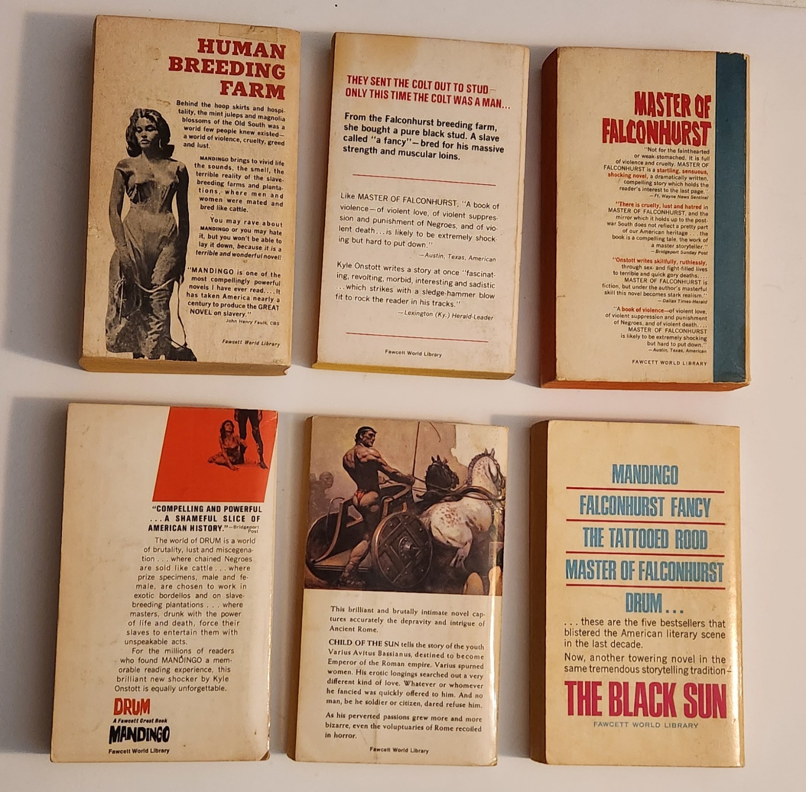 Vtg Lot of 6 Kyle Onstott/Lance Horner Paperbacks:Mandingo/Falconhurst/Black Sun