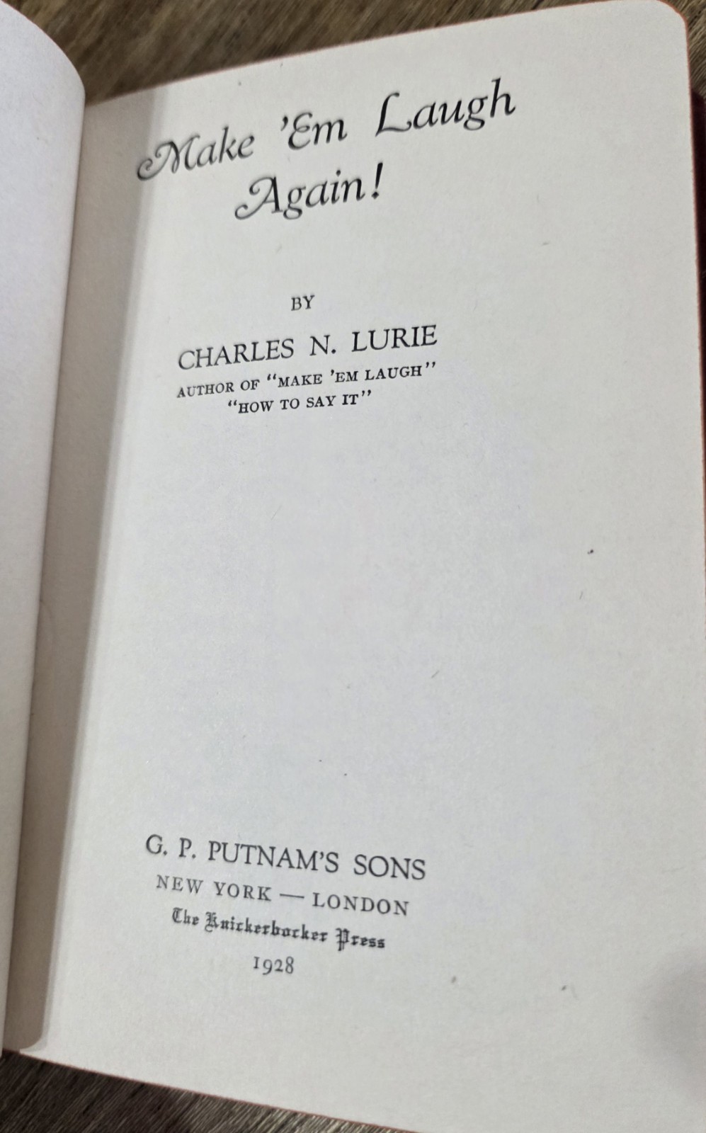 Make &lsquo;Em Laugh Again! 1928 Charles N. Lurie Humor Jokes Vintage Hardcover
