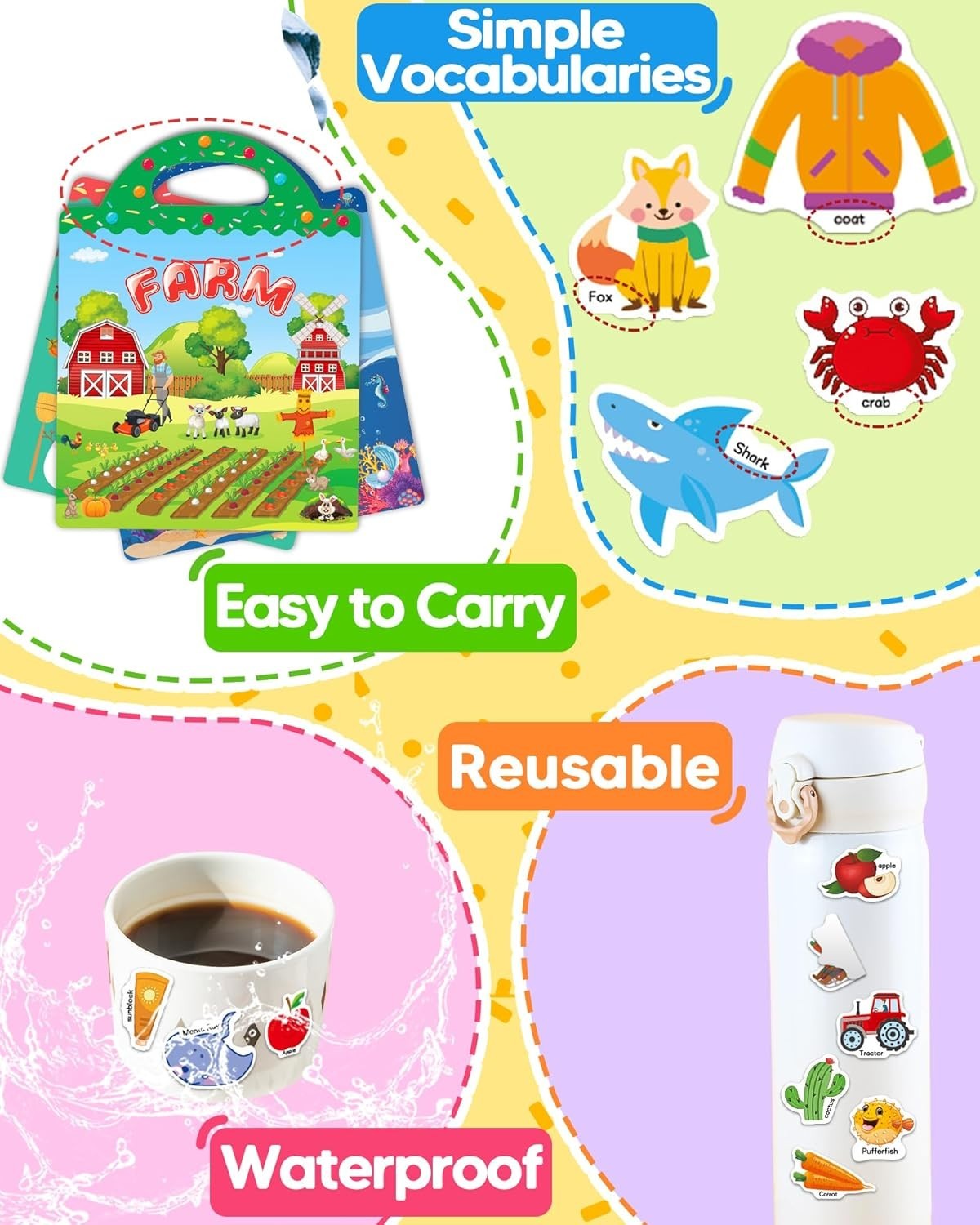 Multicolored Reusable Sticker Set – Fun Themes for Toddlers & Young Children