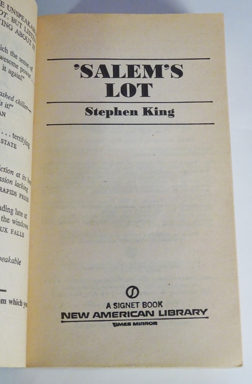 1976 SALEM&rsquo;S LOT-Stephen King-1st Printing Signet PAPERBACK-PB w/ Black Cover