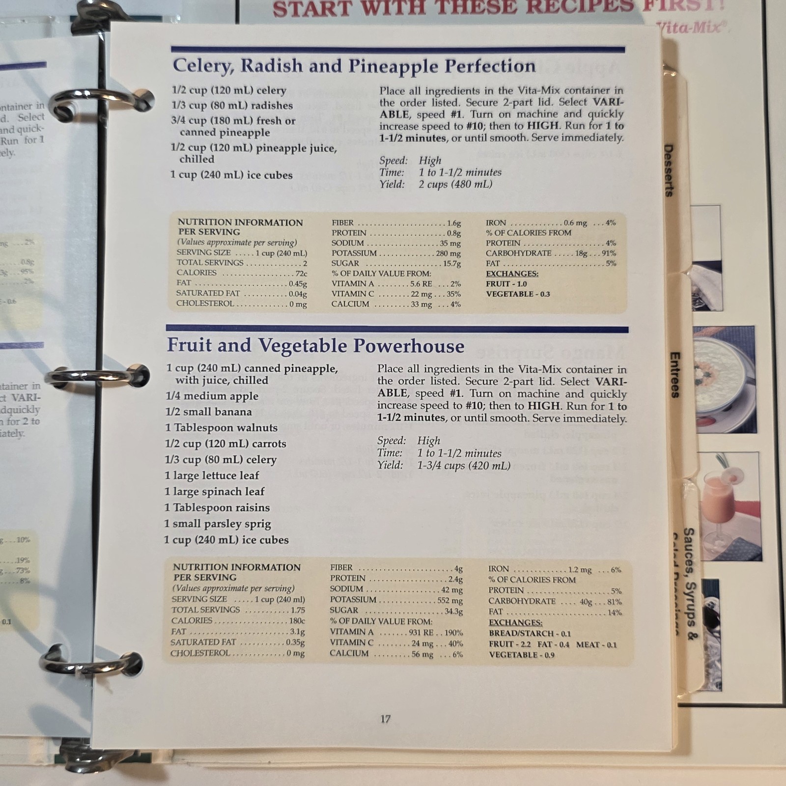 Vita-Mix Whole Food Recipes 3-Ring Binder and Owner&rsquo;s Manual 2000 USA