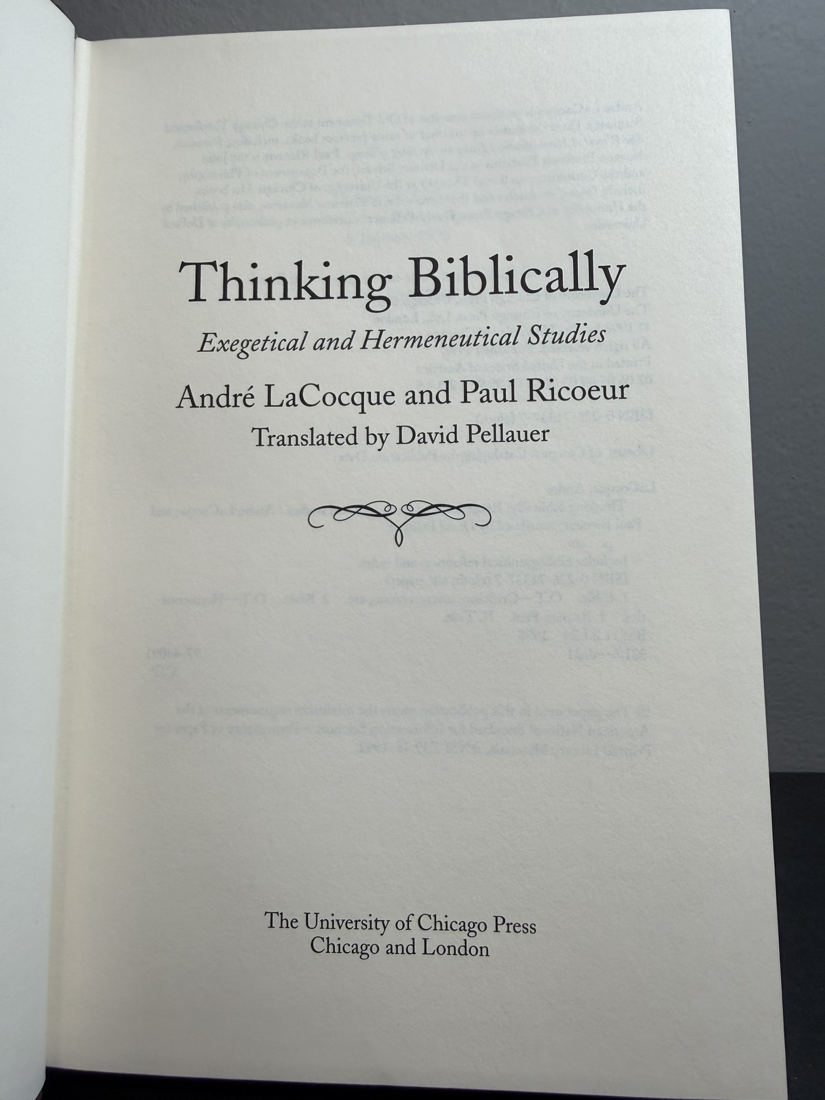 Thinking Biblically Exegetical and Hermeneutical Studies LaCocque Ricoeur 1998