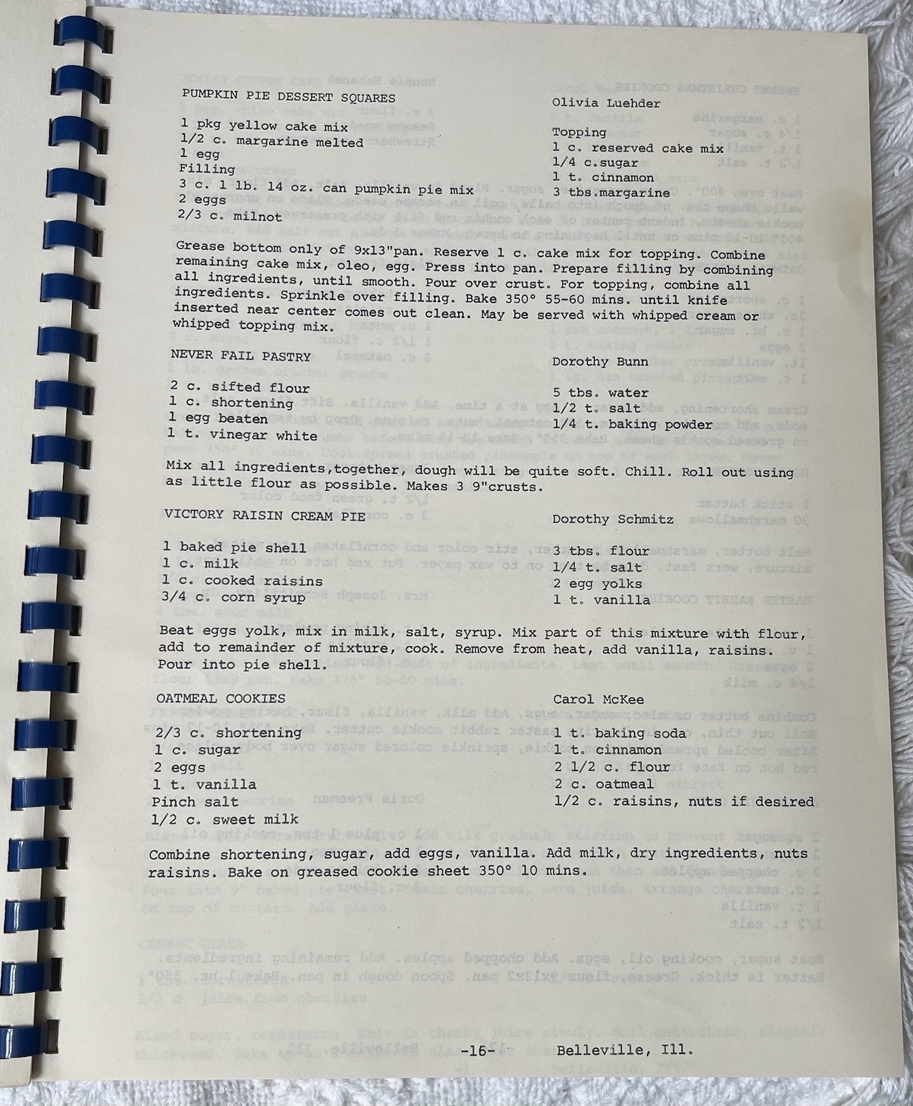Belleville Illinois IL Bi-Centennial Cookbook Recipes 1976