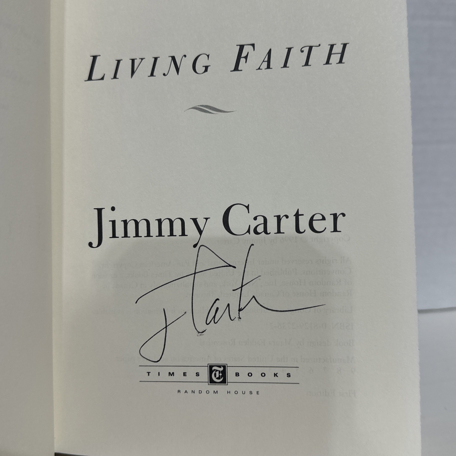 Jimmy Carter SIGNED! Living Faith 1996 1st Edition Hardcover Nice!