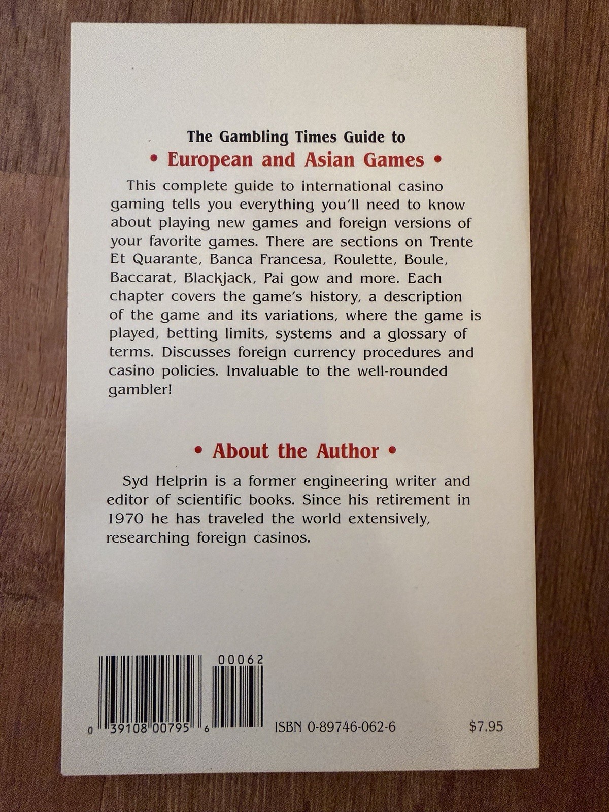 The Gambling Times Guide: European & Asian Games PB Syd Helprin